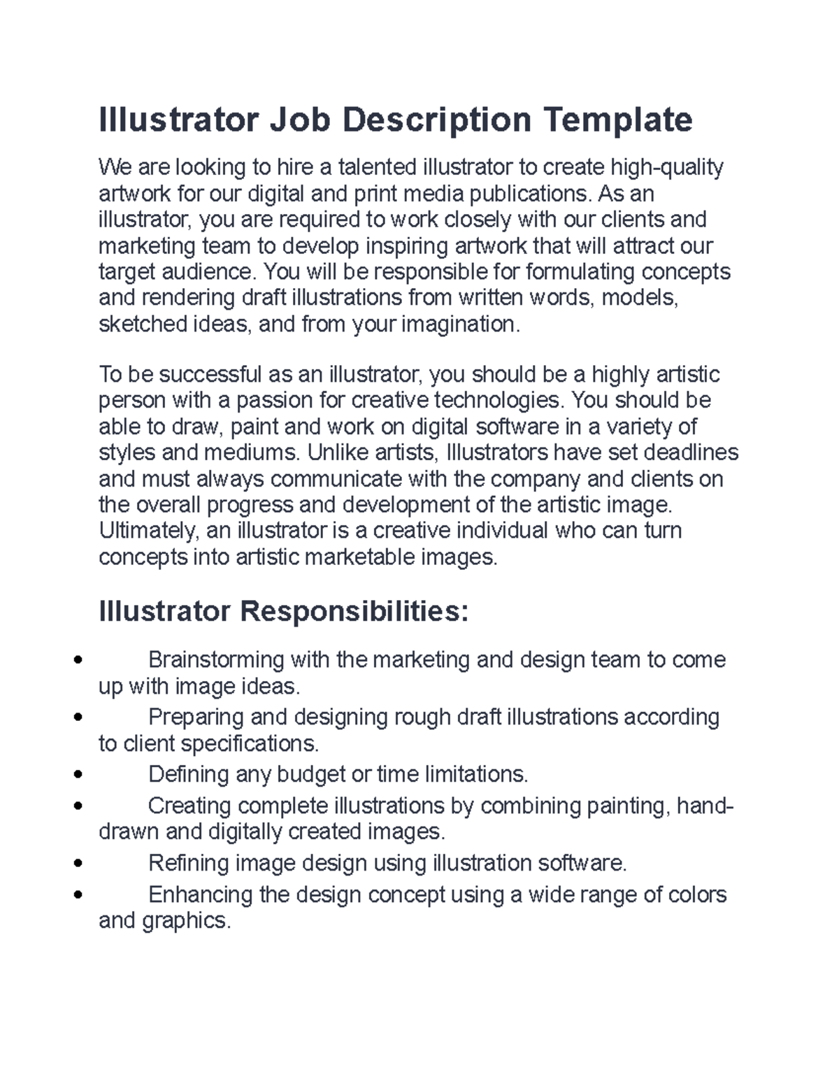 Illustrator Job Description Template - As an illustrator, you are ...