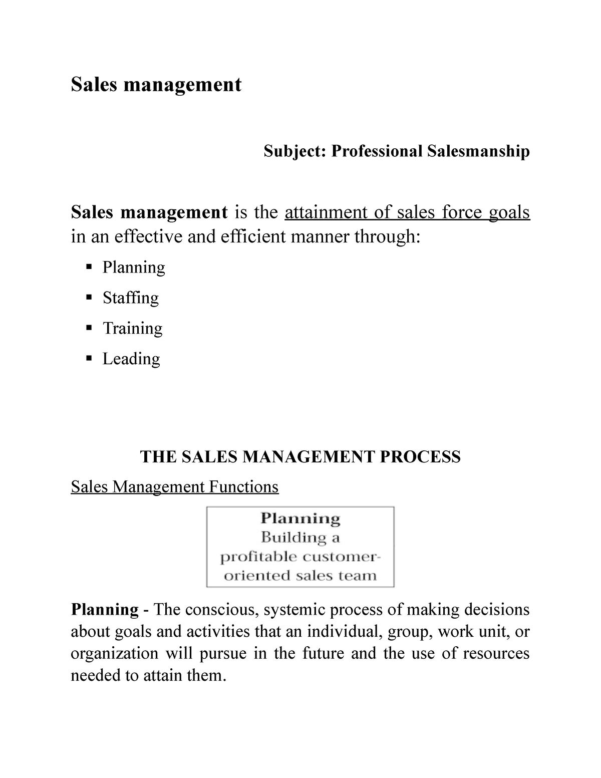 essay on sales management