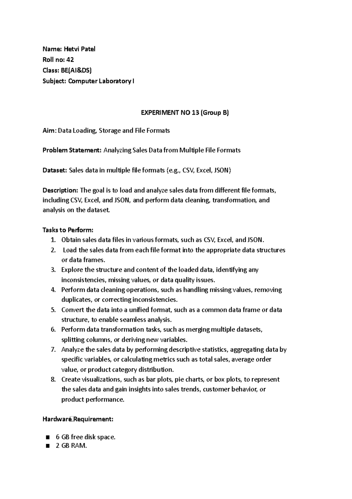 CL I 13th assignment It's a practical from CL2 Lab Name Hetvi