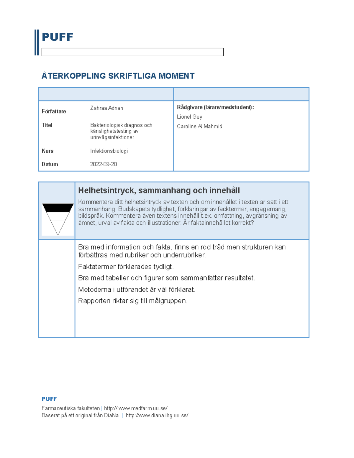 PUFF Återkopplingsformulär Skriftligt - PUFF ÅTERKOPPLING SKRIFTLIGA ...