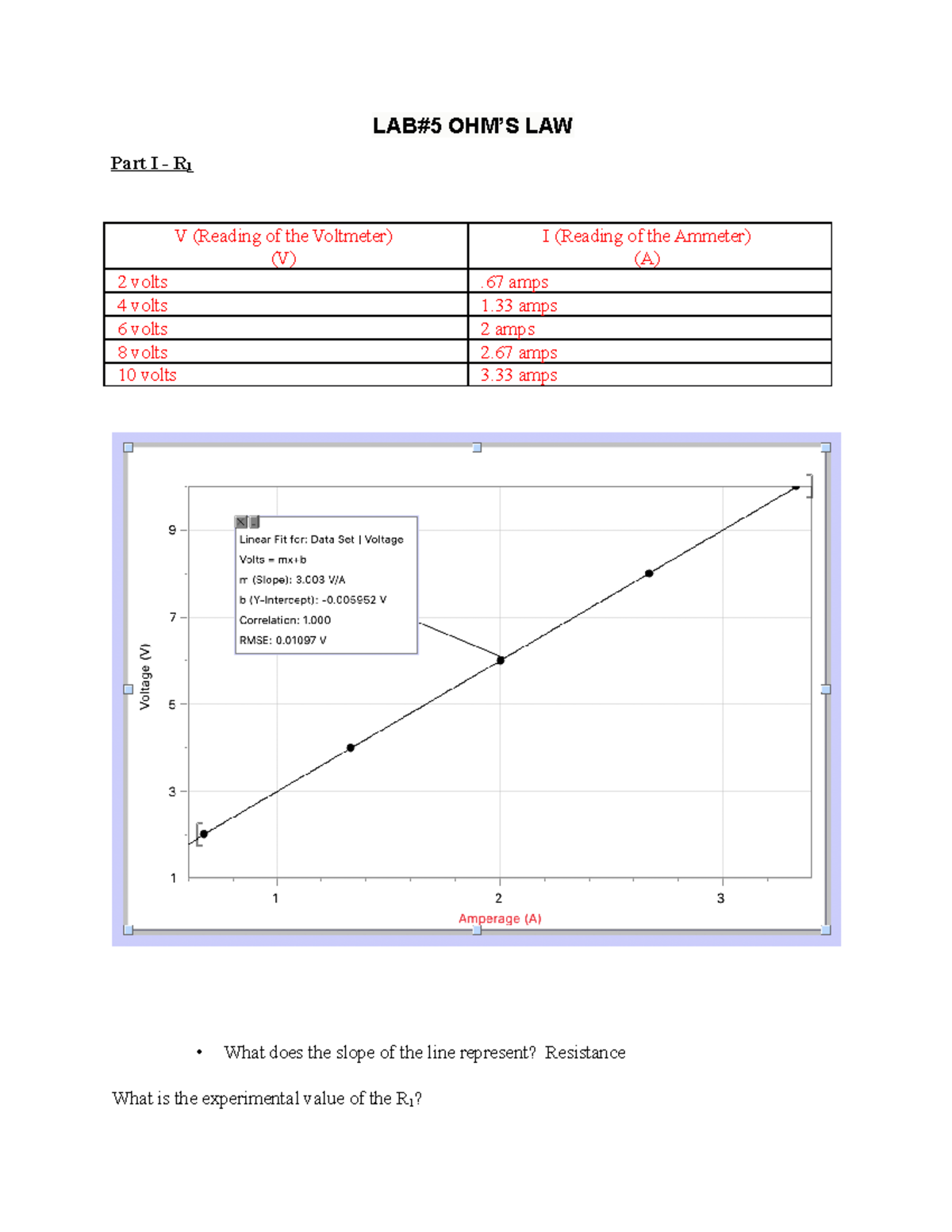 Lab5 OHM'S LAW Detailed report for Lab 5 LAB5 OHM’S LAW Part I
