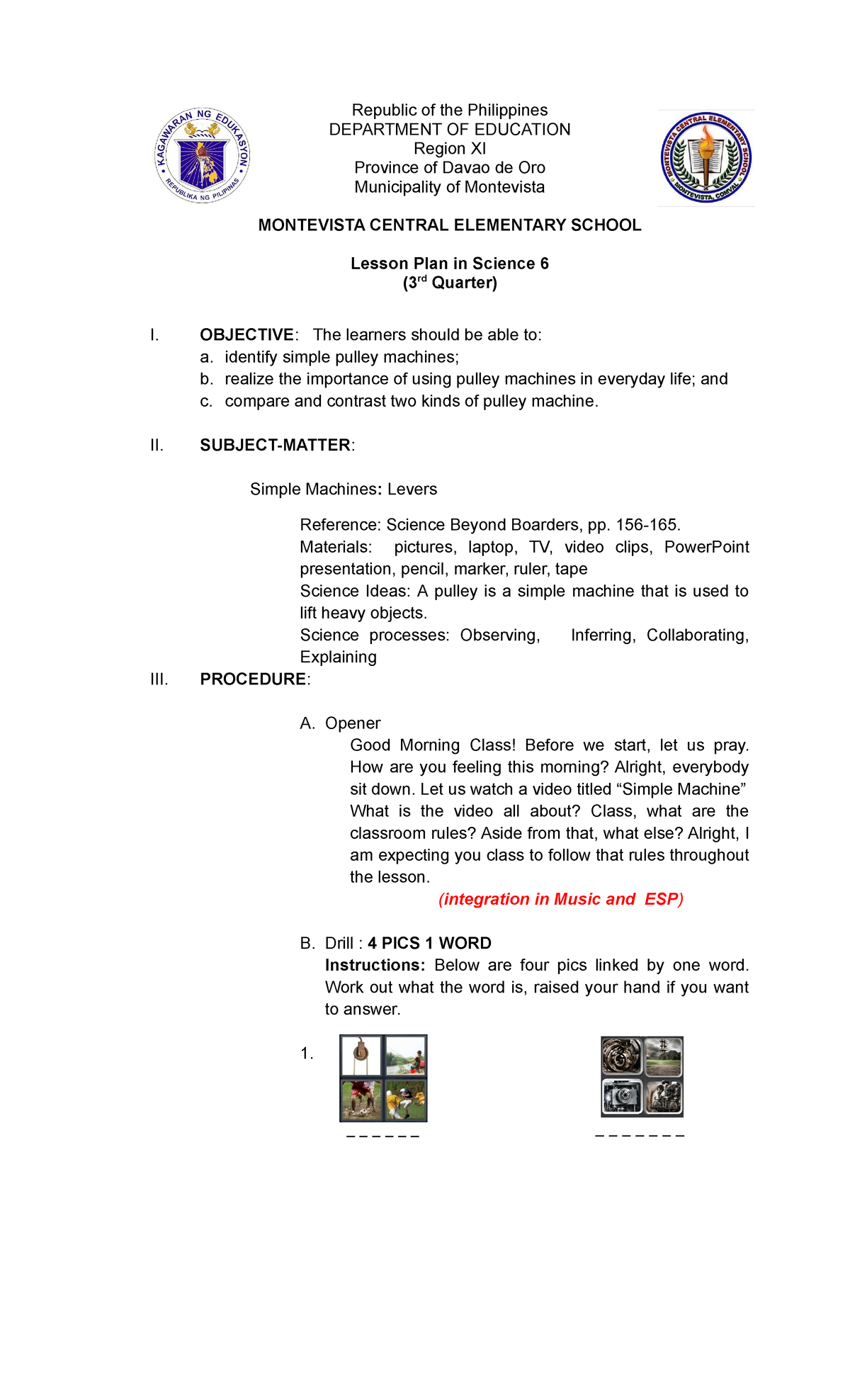 Lesson plan-Pulley - Republic of the Philippines DEPARTMENT OF ...