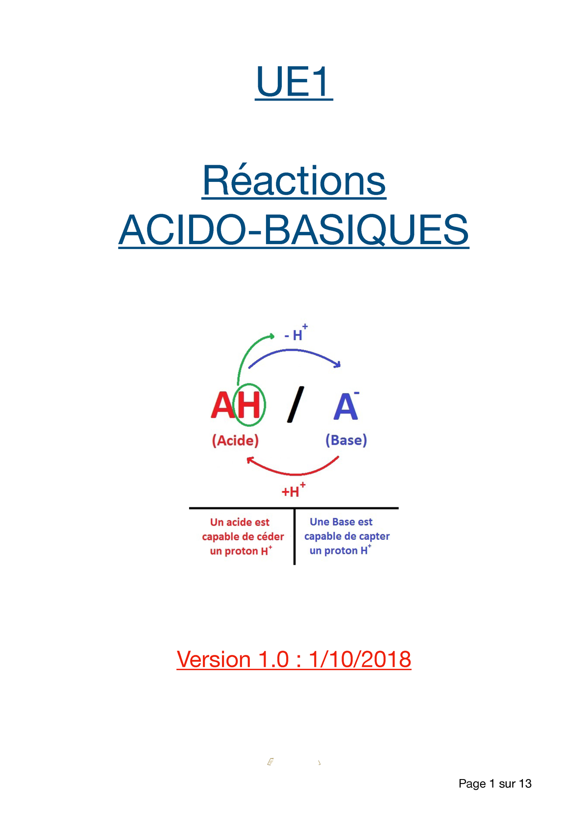 UE 1 -Réactions Acido-Basiques - UE ( Réactions ( ACIDO-BASIQUES ...