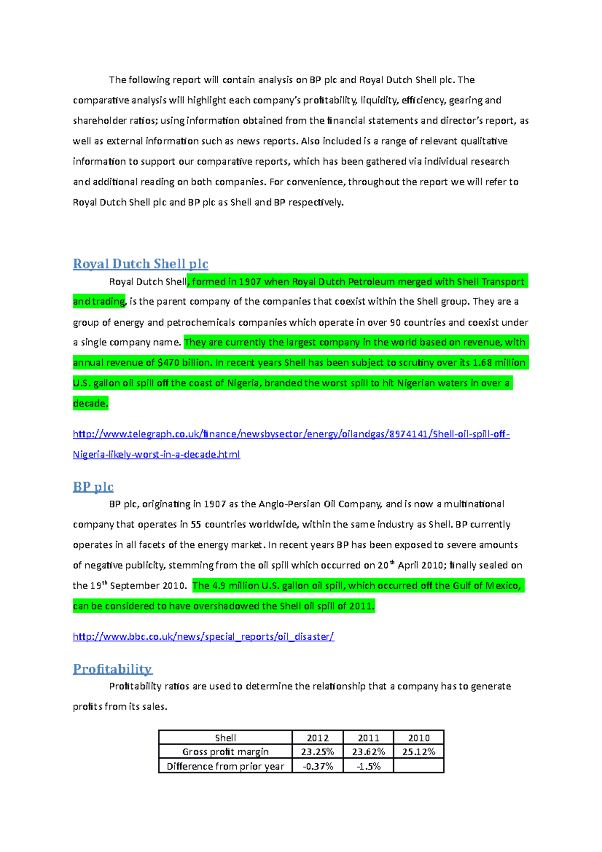 Financial Report - The Following Report Will Contain Analysis On BP Plc ...