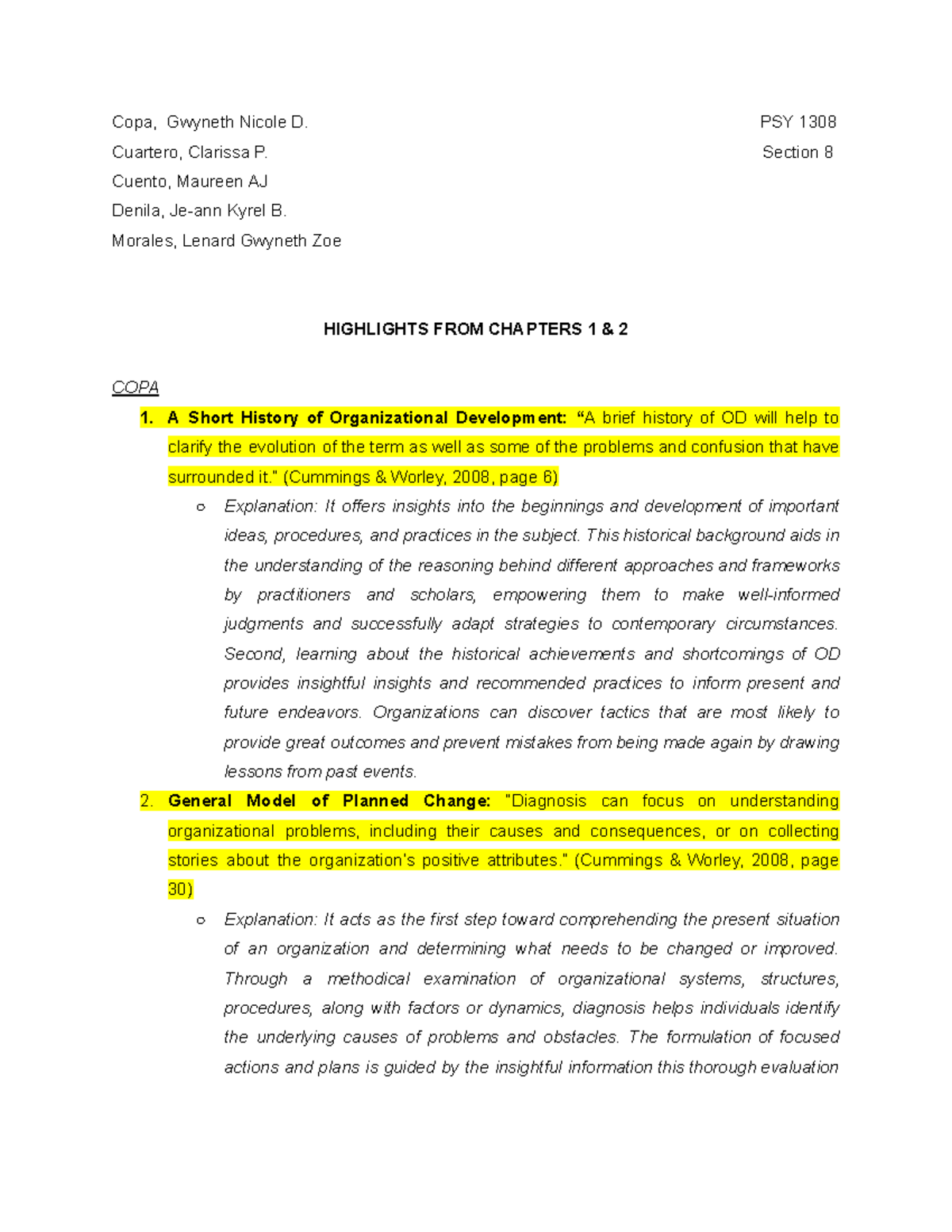 Group 2 IOD-Ch1-2-Highlights - Copa, Gwyneth Nicole D. PSY 1308 ...