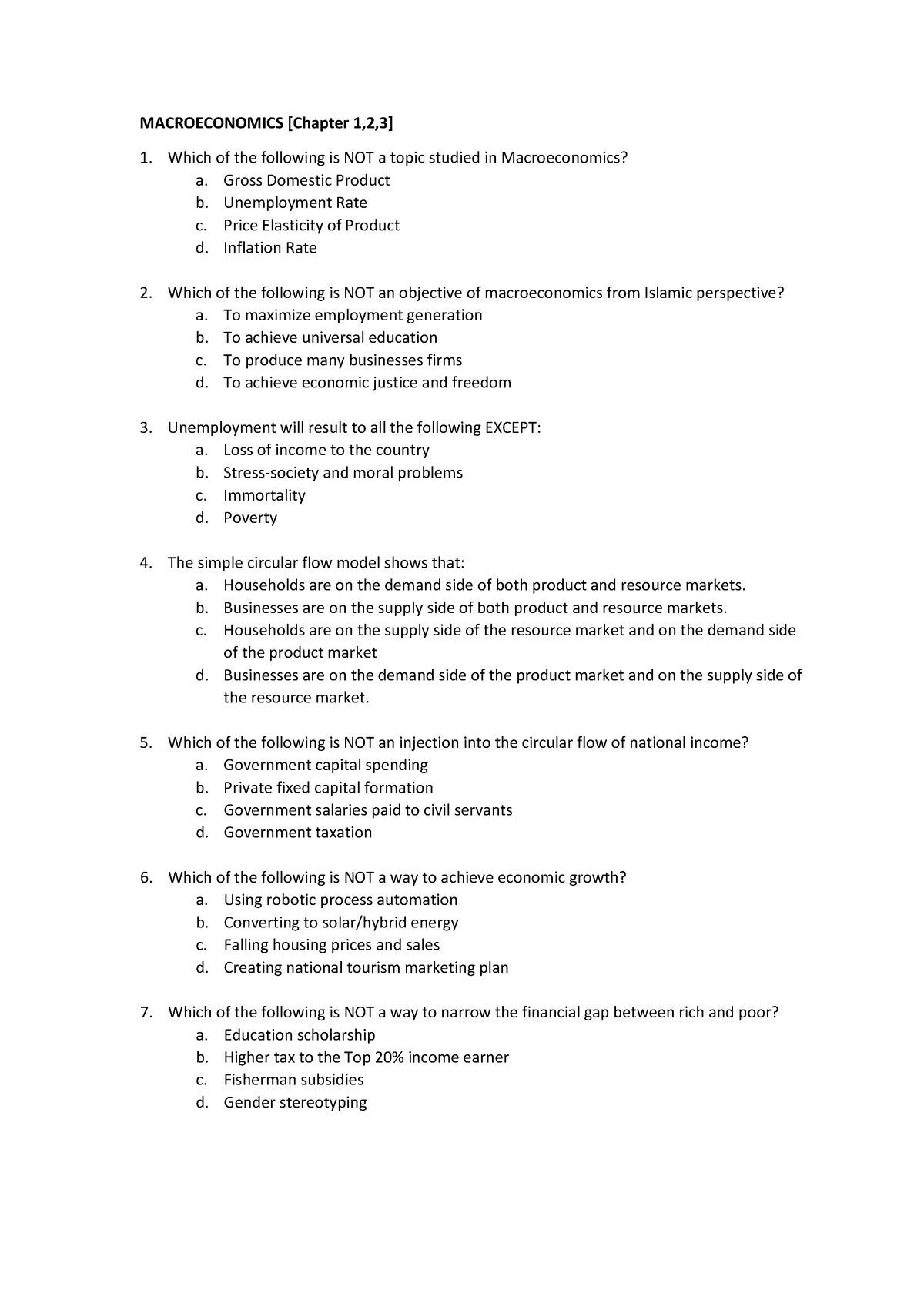 Eco 211 chap 1-3 mcq - goodluck - MACROECONOMICS [Chapter 1,2,3] Which ...