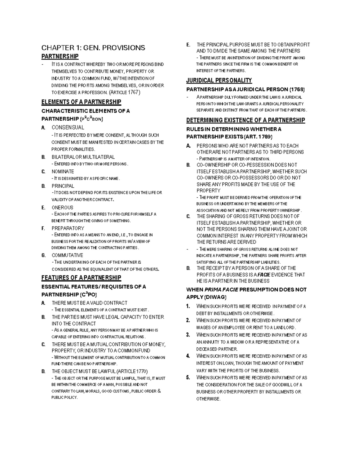 Chapter 1 - notes on rfbt 2 - CHAPTER 1: GEN. PROVISIONS PARTNERSHIP ...