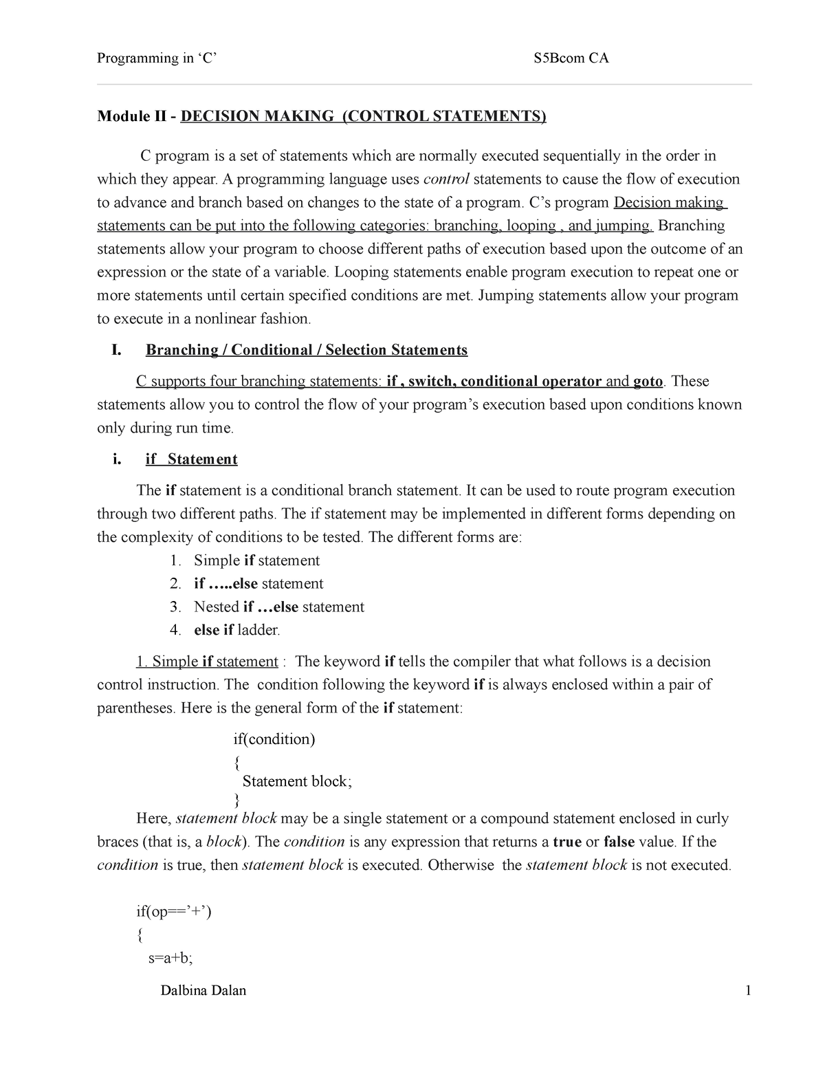 unit-2-c-programming-notes-module-ii-decision-making-control