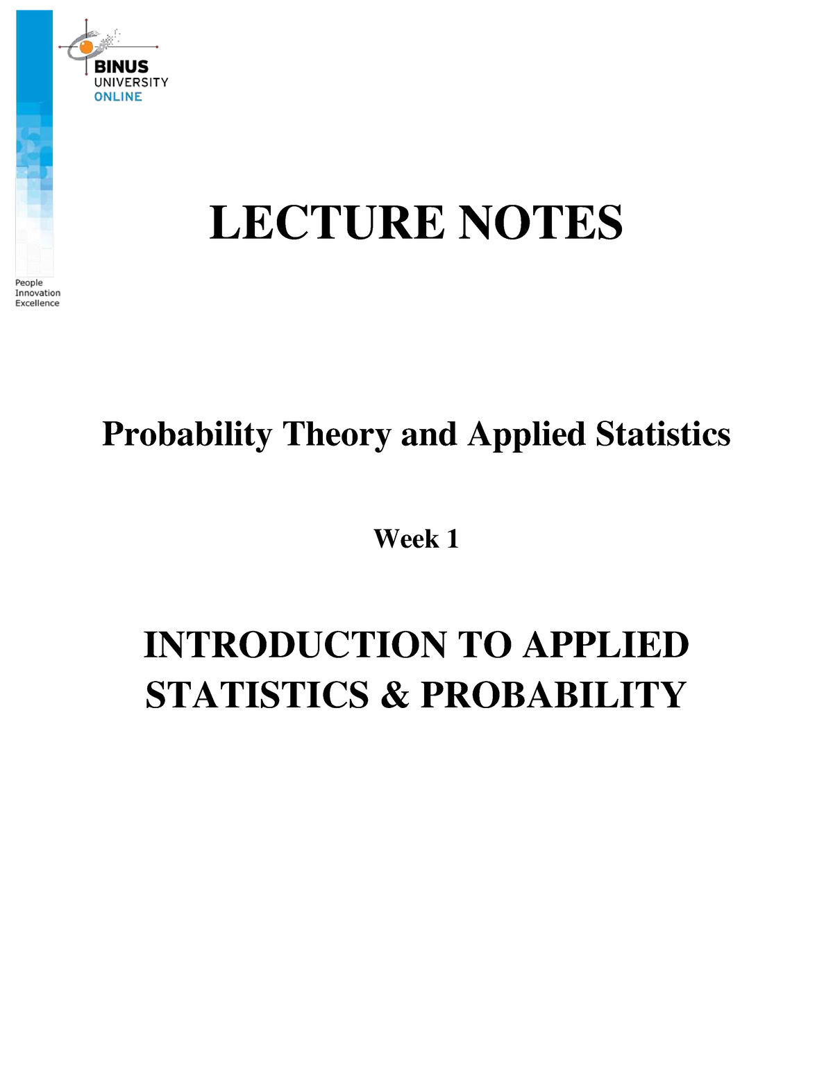 20230829150804 LN1 - LECTURE NOTES Probability Theory And Applied ...