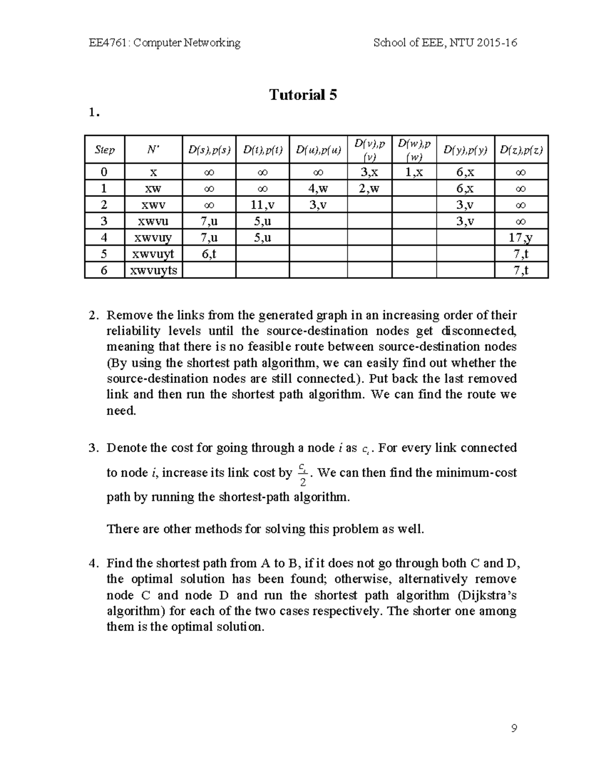 Tutorial Solutions Week 6 - EE4761: Computer Networking School of EEE ...