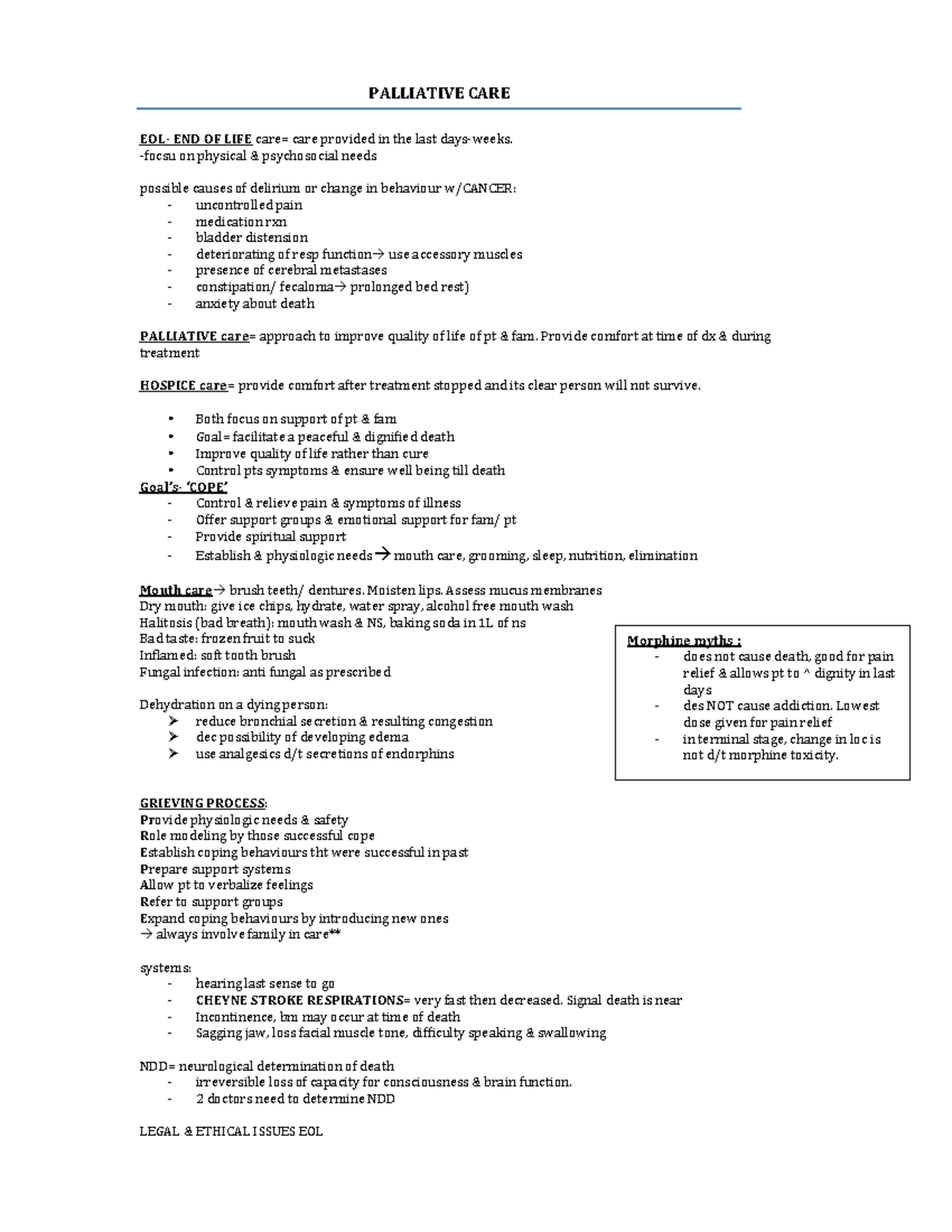 Oiiqnotes 2 - notes for exam - PALLIATIVE CARE EOL- END OF LIFE care ...
