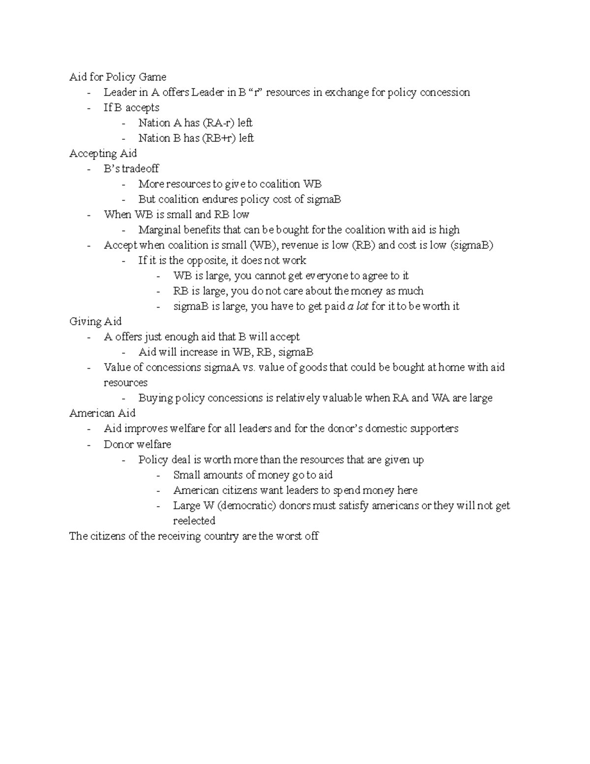 International Politics Lecture 04 10 2023 - Aid for Policy Game ...
