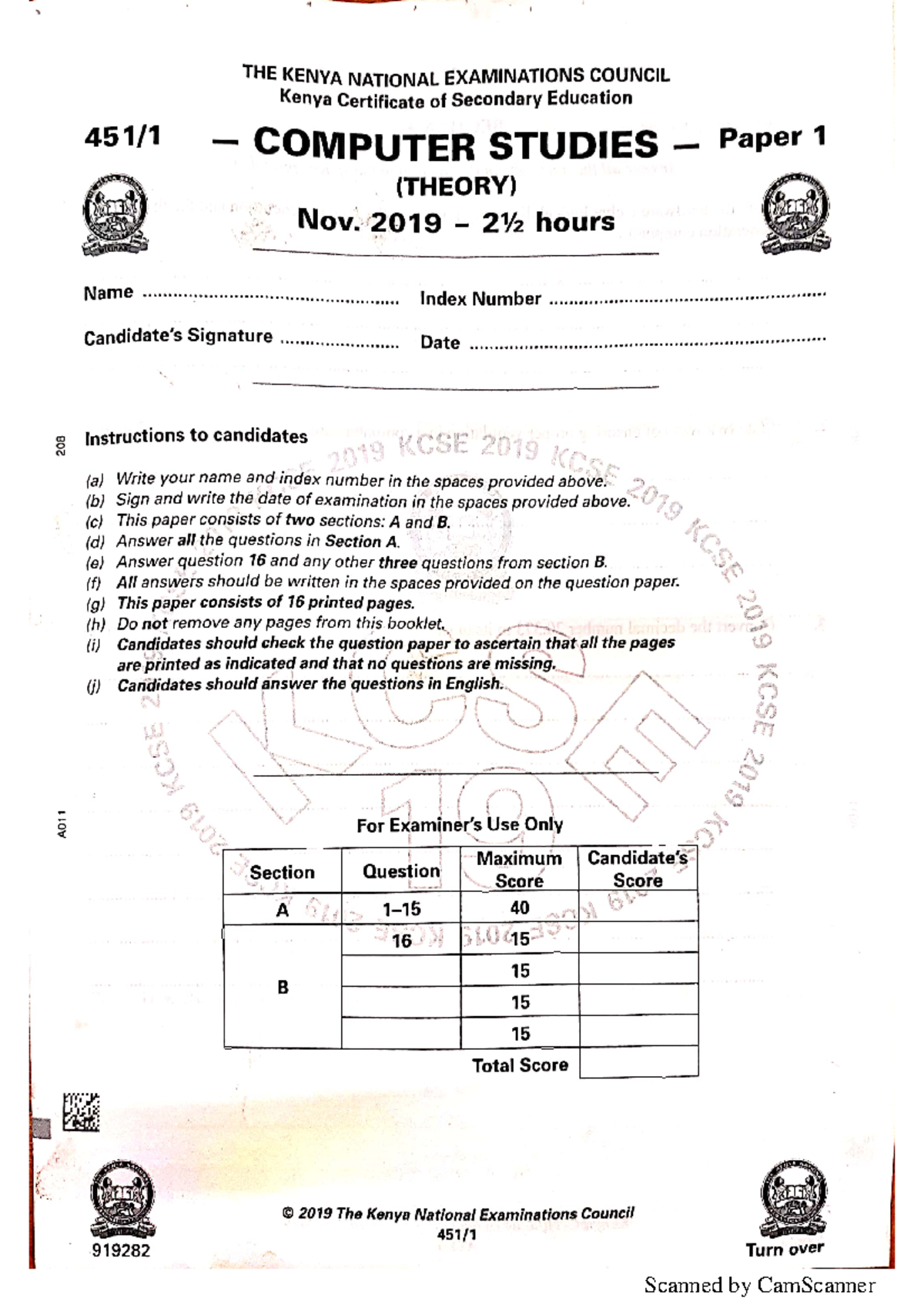COMP P1 KCSE 2019 KCSE BUSINESS MANAGEMENT Studocu