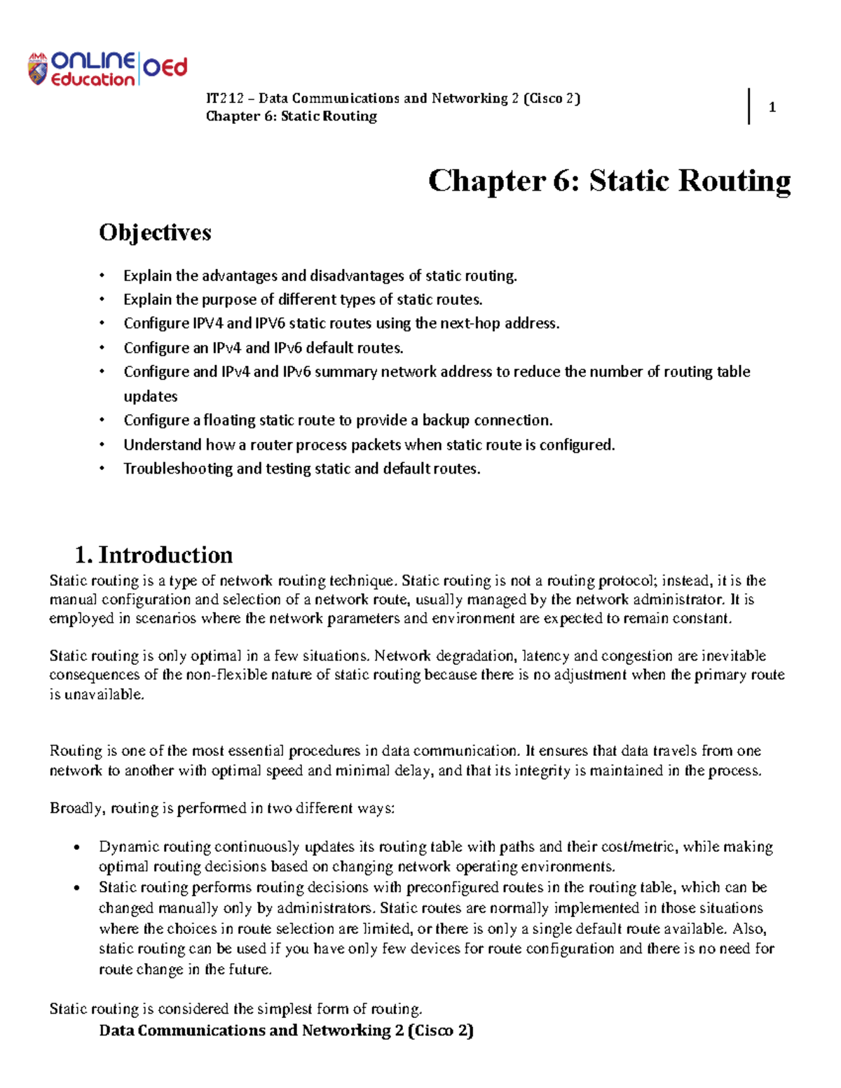 W7-Module-Chapter 6 Static Routing - BS Electronics and Communication ...