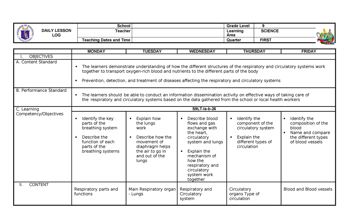 1st-quarter-PART 1 Dll - DAILY LESSON LOG School Grade Level 9 Teacher ...