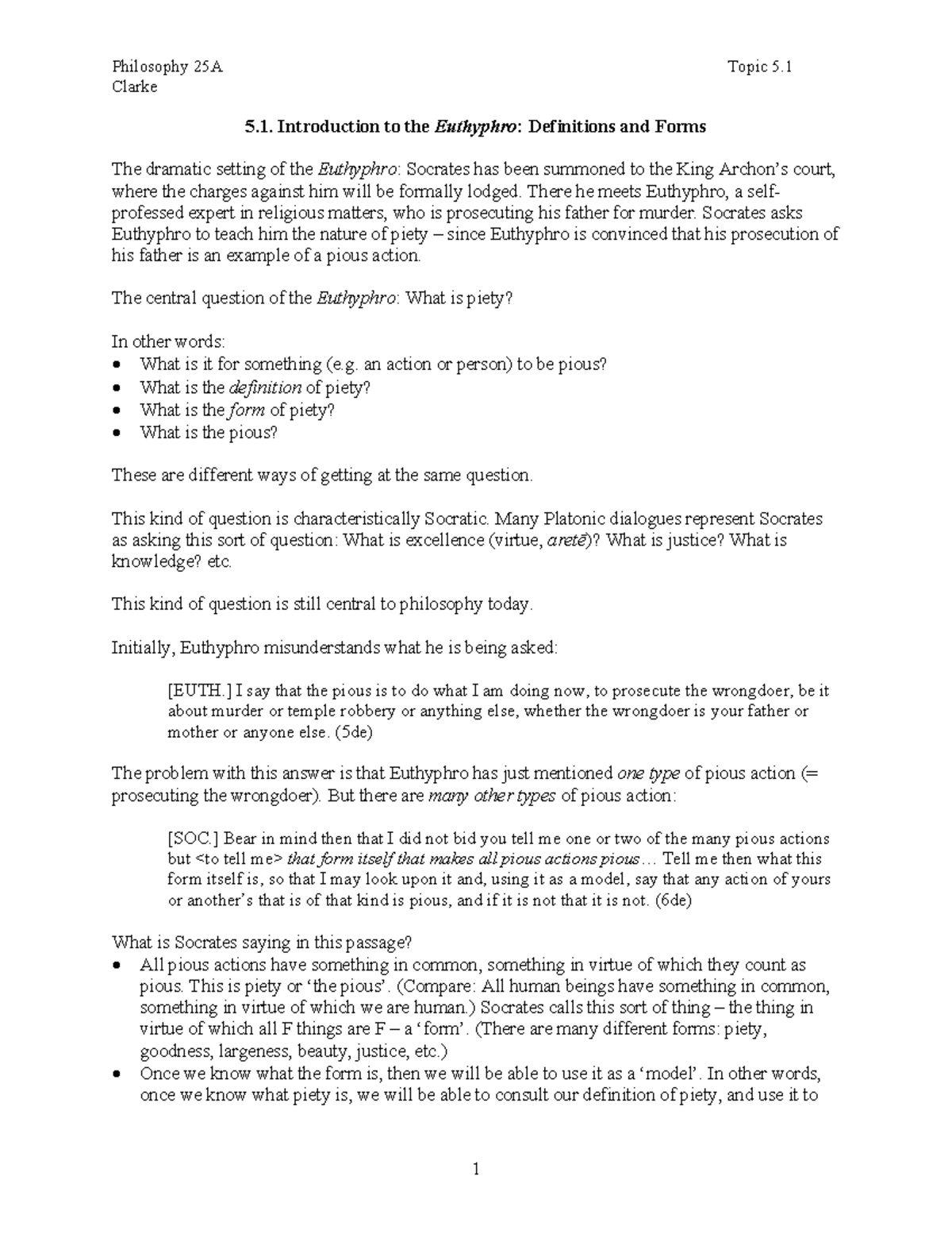 Lecture+notes+5 - Lecture 5 Part 1, Euthyphro Intro Notes - Philosophy ...