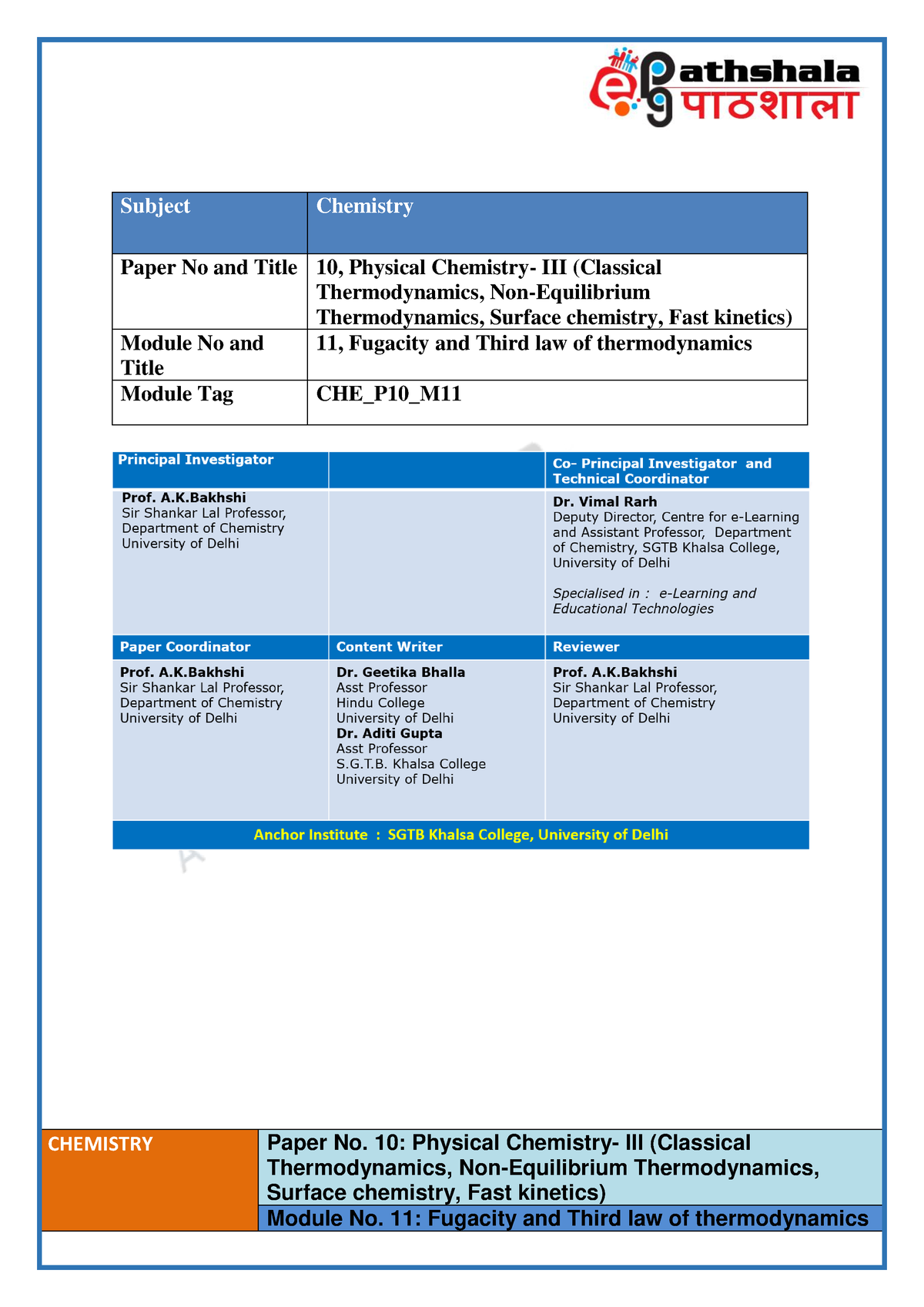 1515661519 CHE P10 M11 Etext - CHEMISTRY Paper No. 10: Physical ...