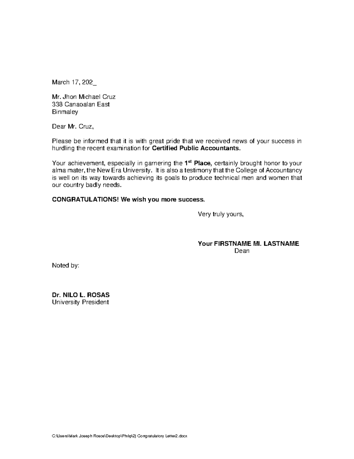 2) Congratulatory Letter 2 - C:\Users\Mark Joseph Rosos\Desktop\Philip ...