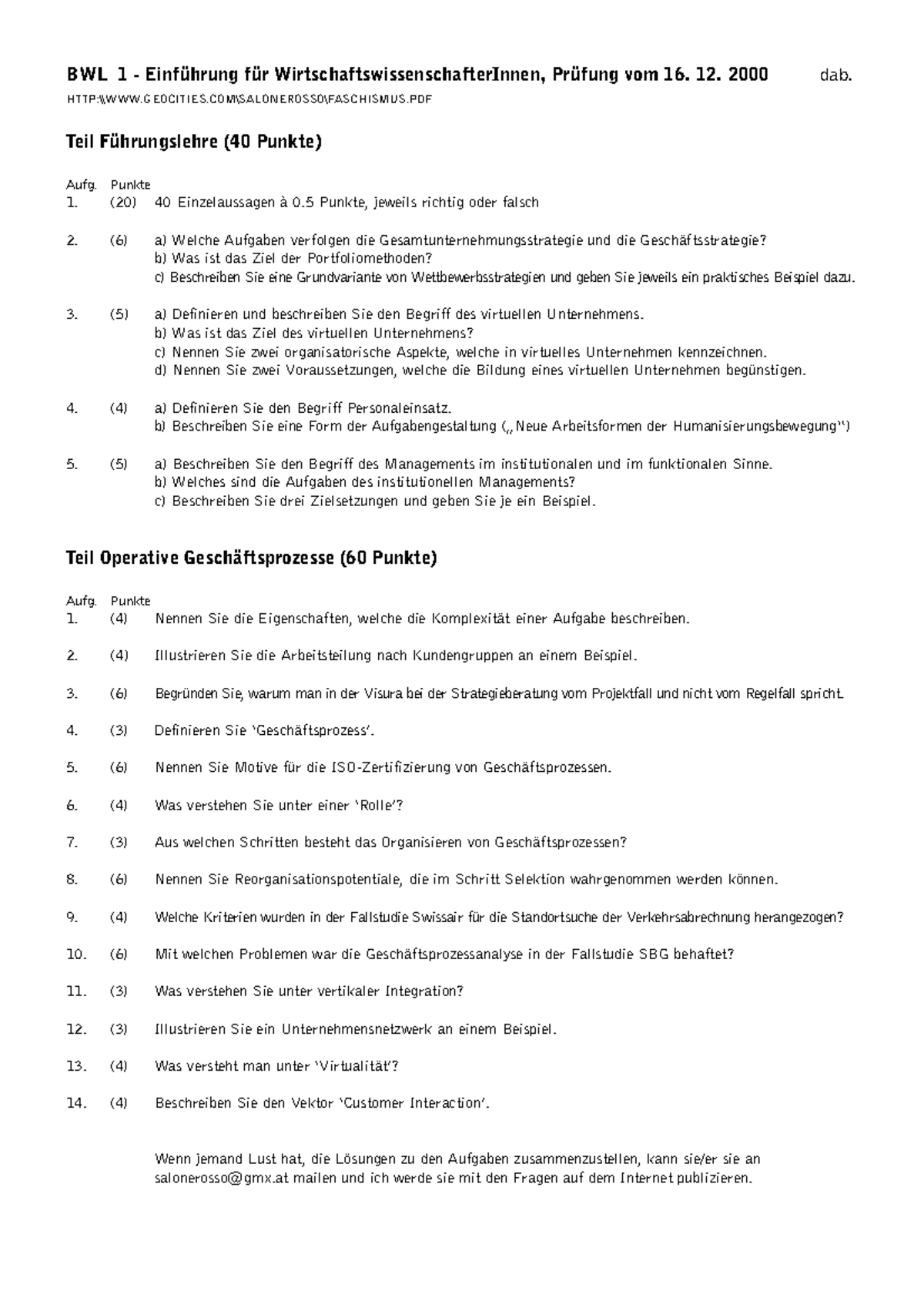 Musterprüfung 1 - Herbstsemester - BWL 1 - Einführung für ...