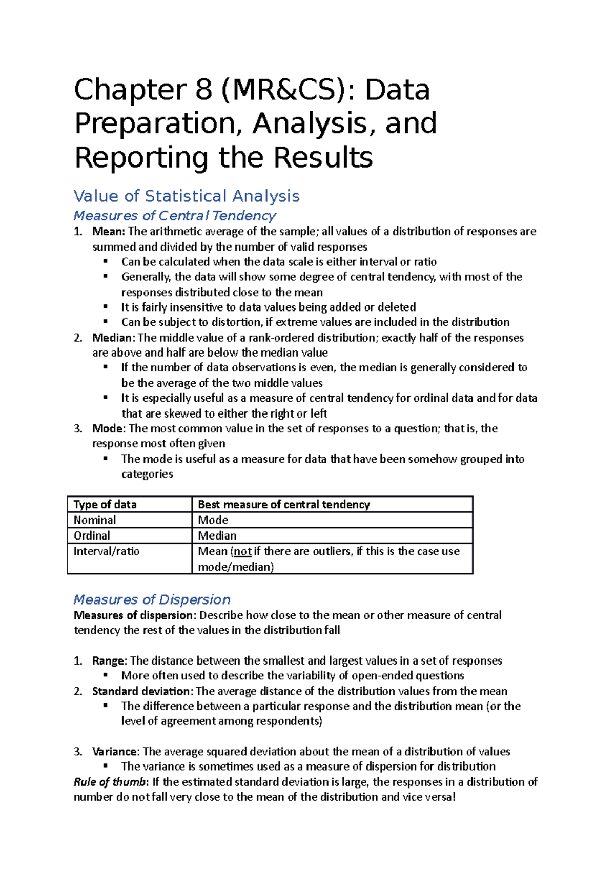Chapter 8 MRCS - Chapter 8 (MR&CS): Data Preparation, Analysis, and ...