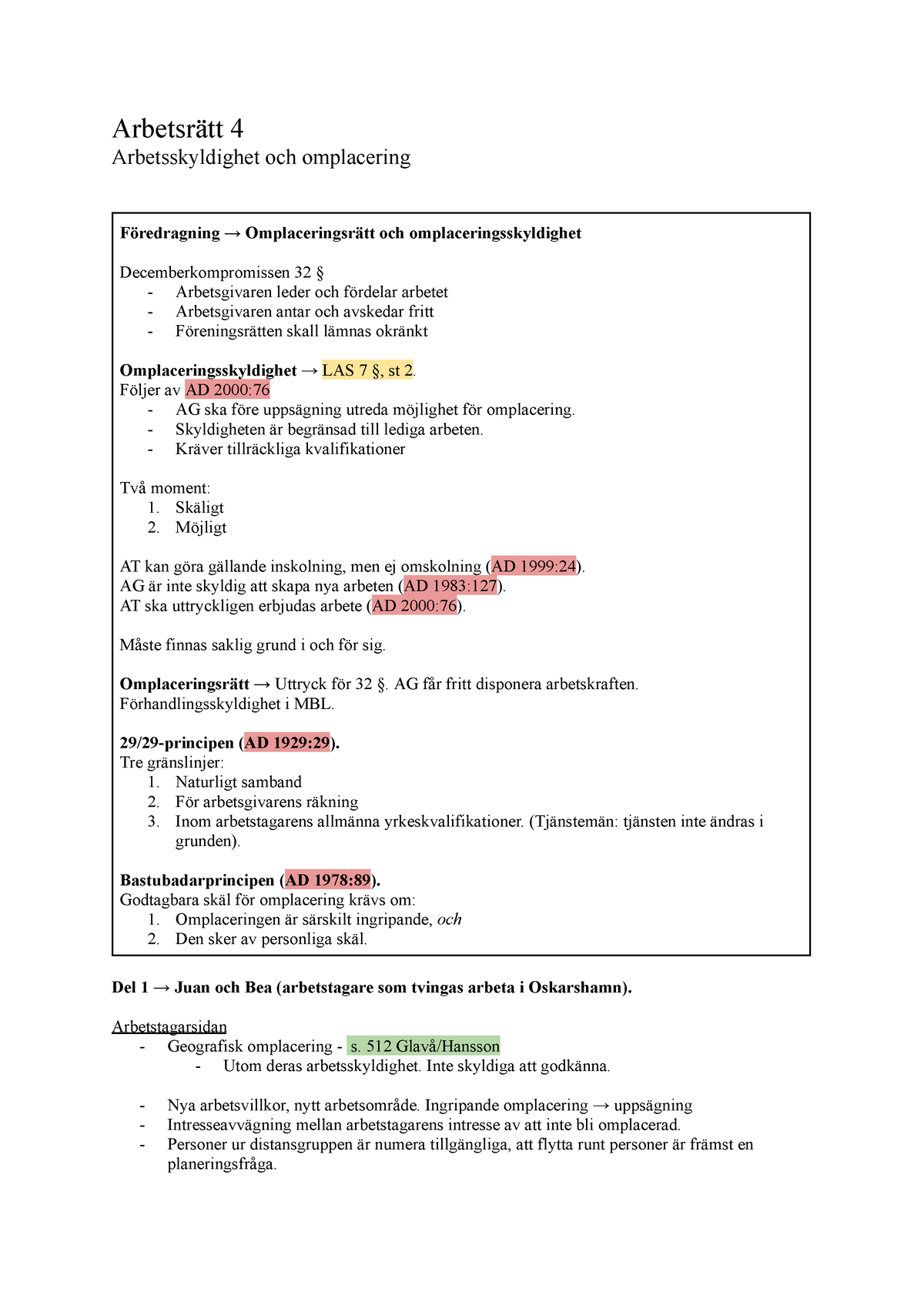 Arbetsrätt 4 - Arbetsrätt 4 Arbetsskyldighet Och Omplacering ...