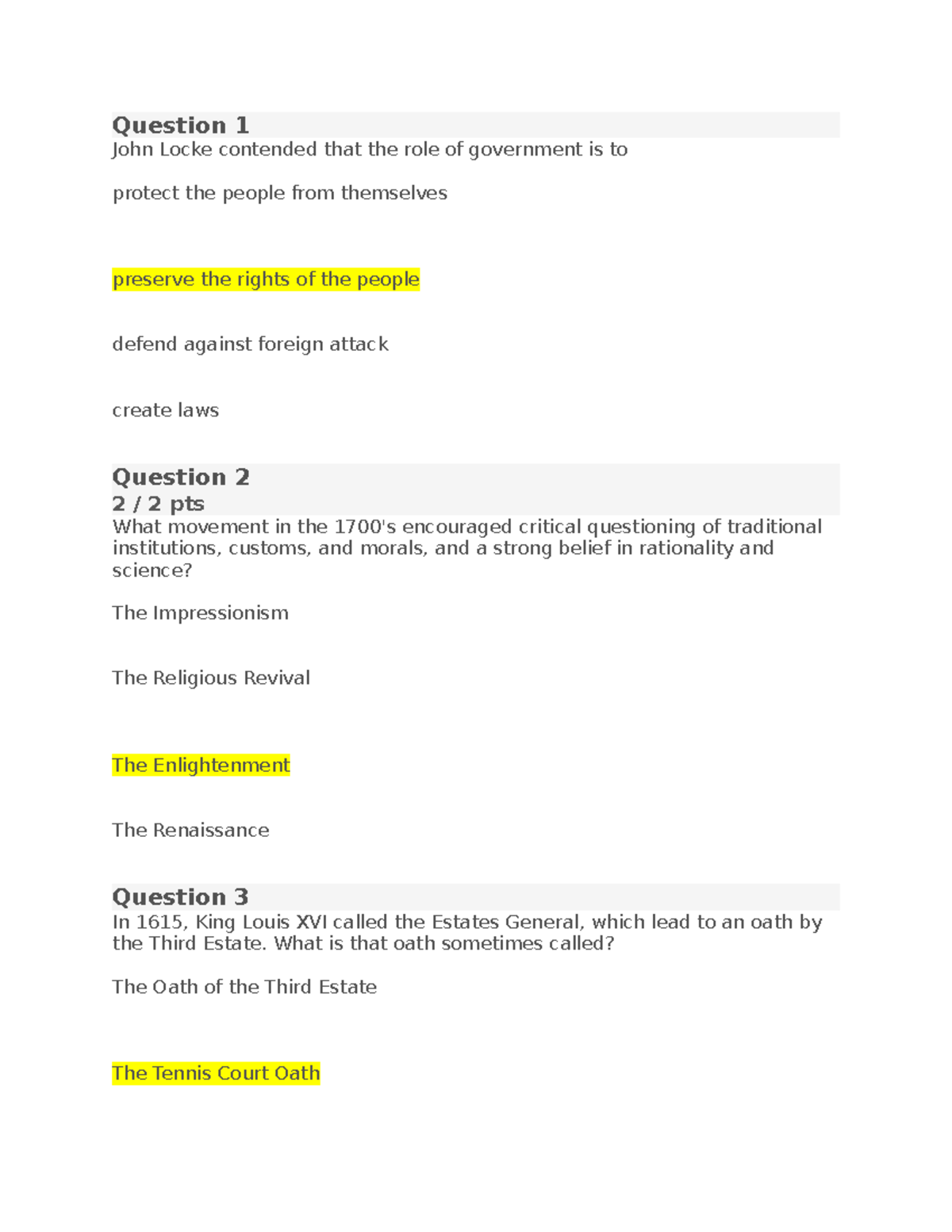 Revolutions - intro to humanities - Question 1 John Locke contended ...