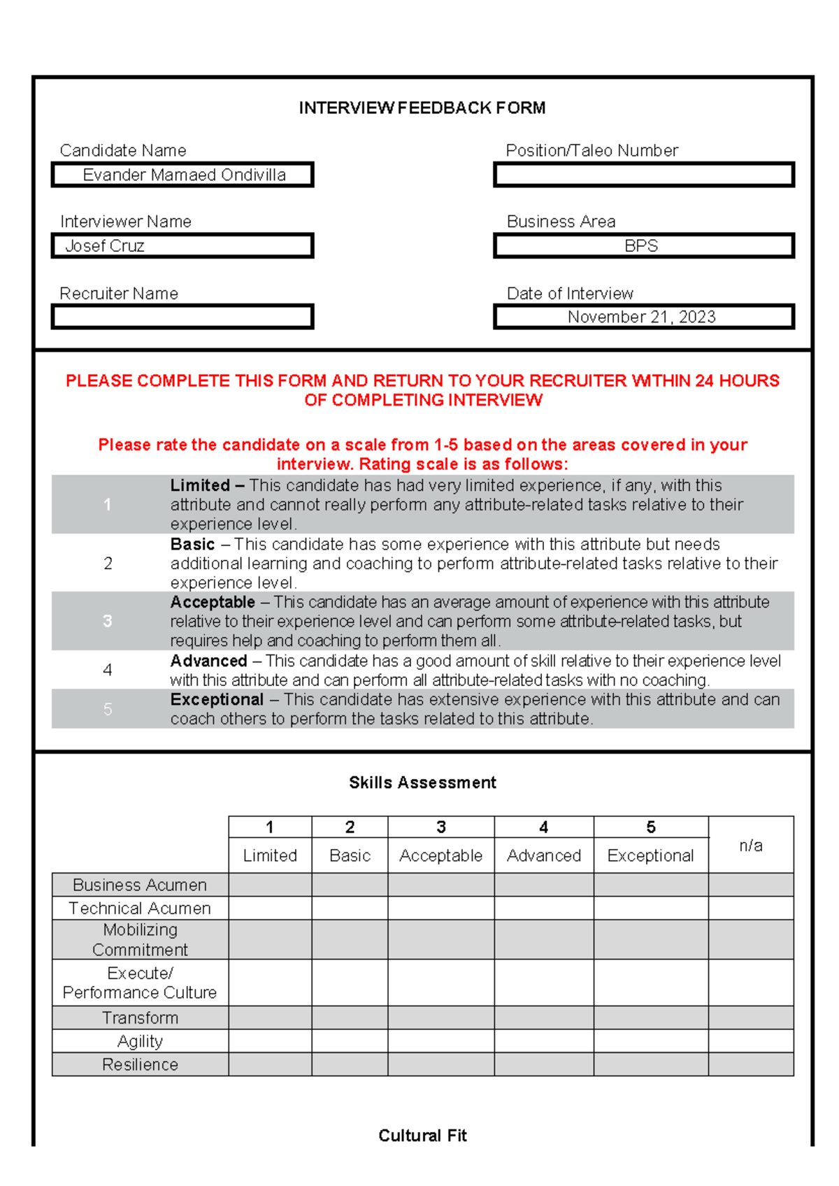 DXC Interview Feedback Form Evander Ondivilla - INTERVIEW FEEDBACK FORM ...