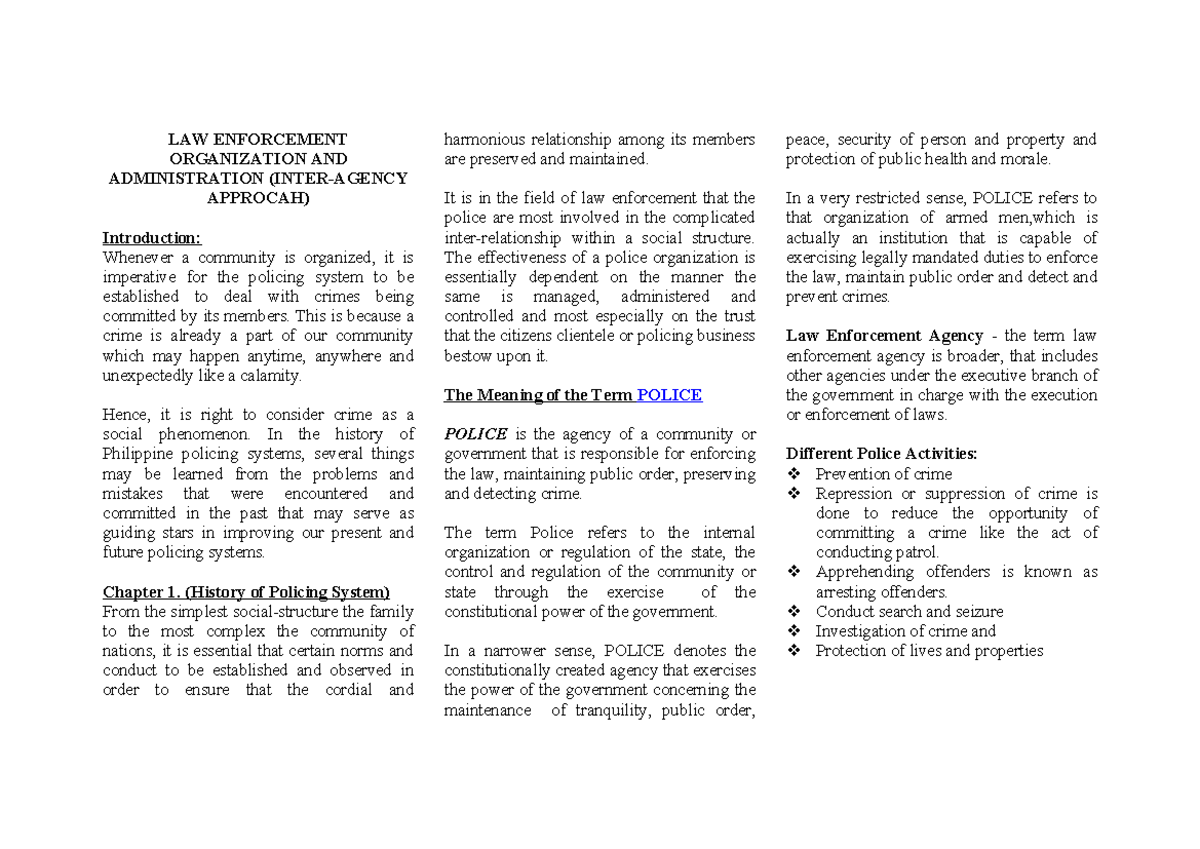 LEA1 - BNCN - LAW ENFORCEMENT ORGANIZATION AND ADMINISTRATION (INTER ...