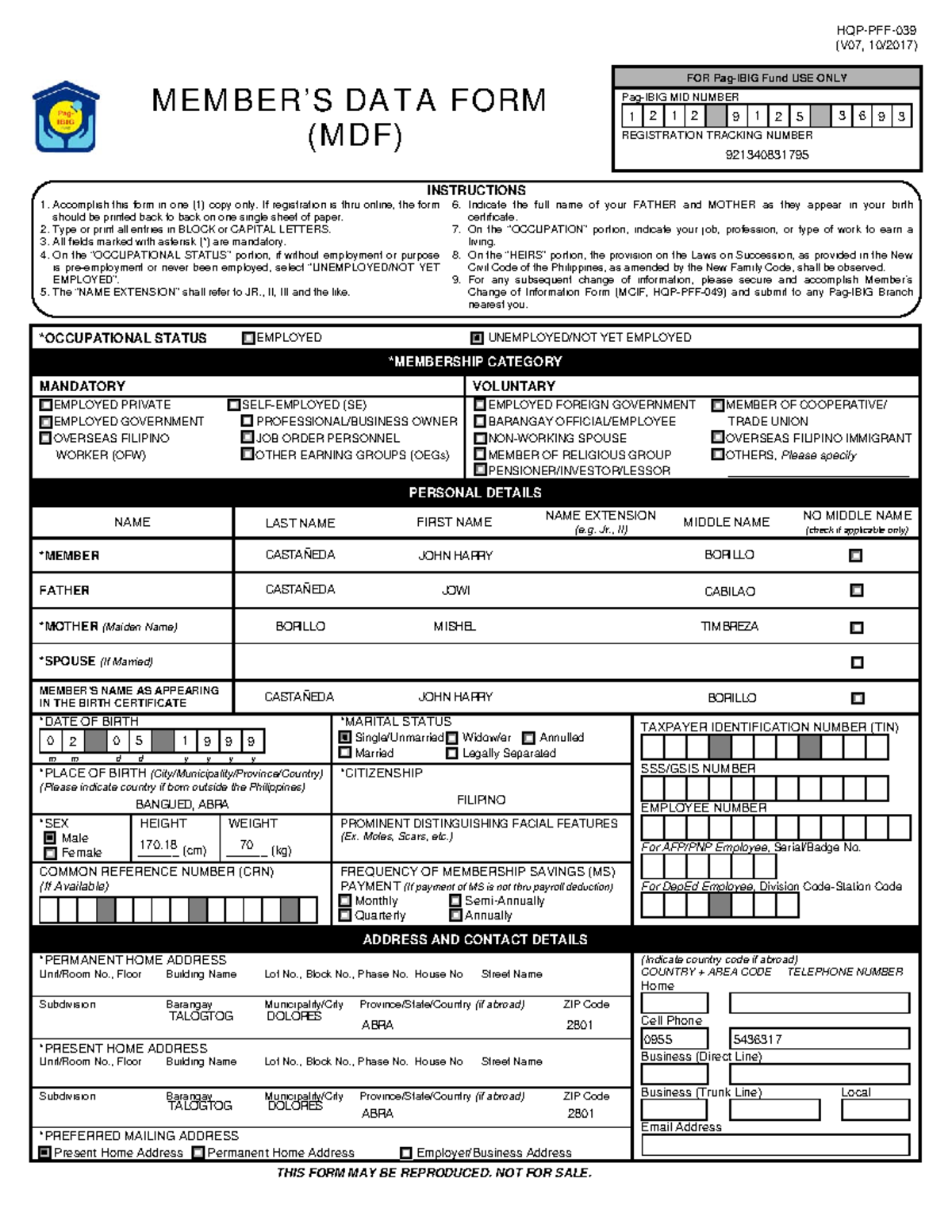 MDF Harry Castaneda notes - MEMBER’S DATA FORM (MDF) FOR Pag-IBIG Fund ...