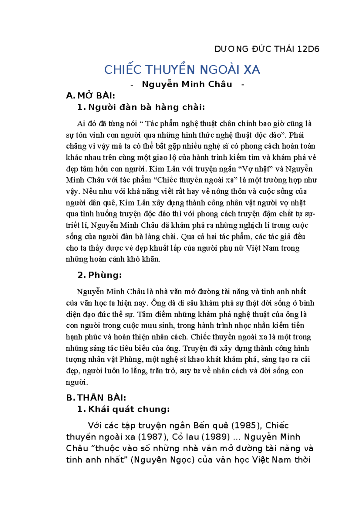 Chiếc tnx đt Chiếc tnx đt DƯƠNG ĐỨC THÁI 12D CHIẾC THUYỀN NGOÀI XA