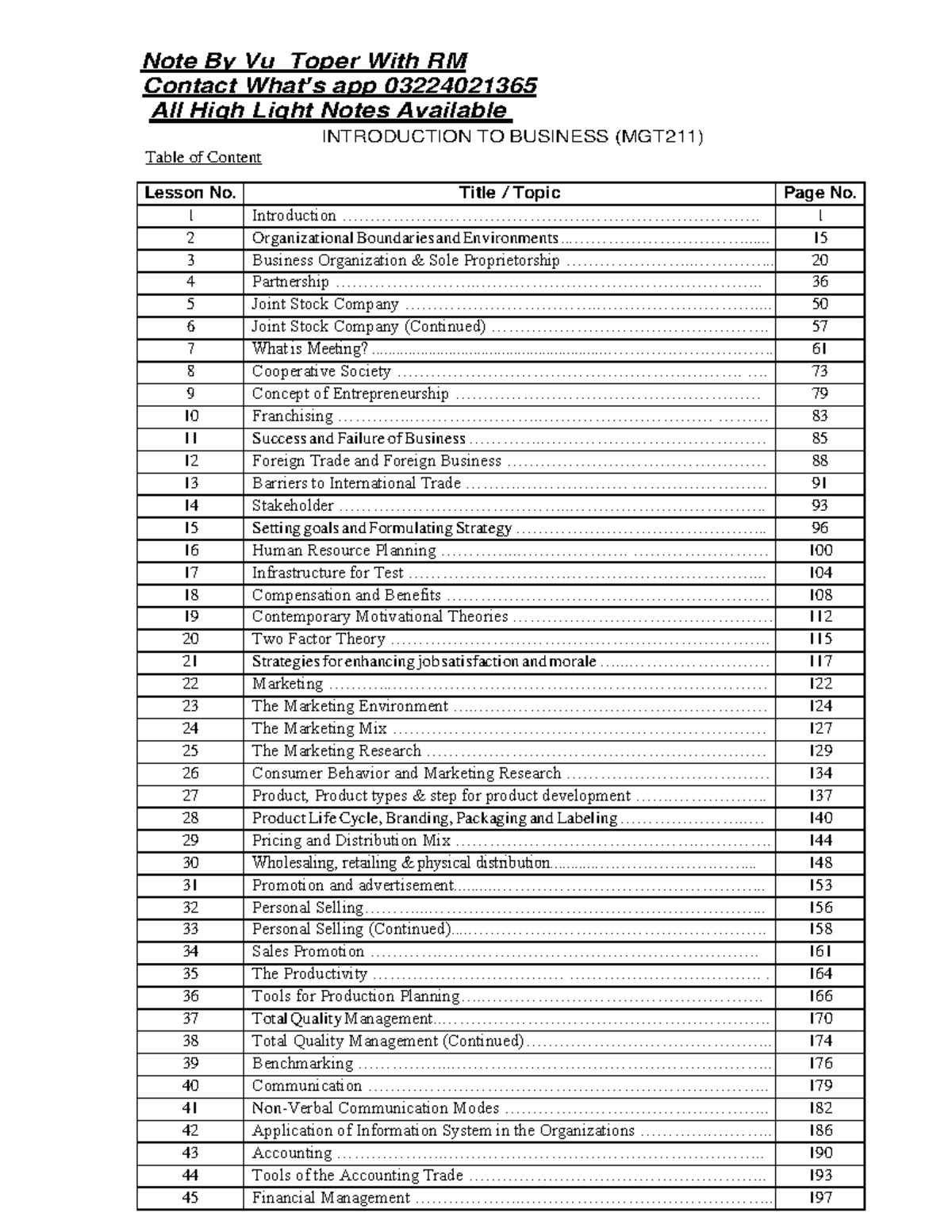 MGT211 Highlighted Handouts With Vu Toper - Note By Vu_Toper With RM ...