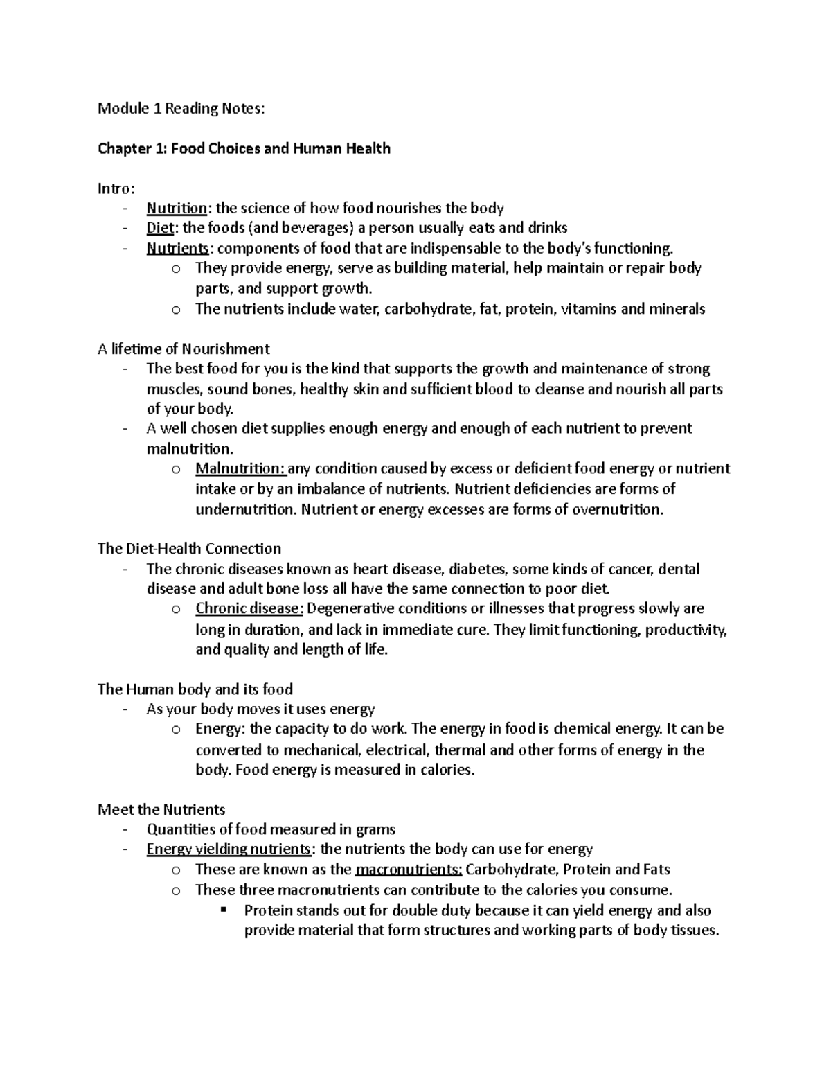 Module 1 Reading Notes - Module 1 Reading Notes: Chapter 1: Food ...