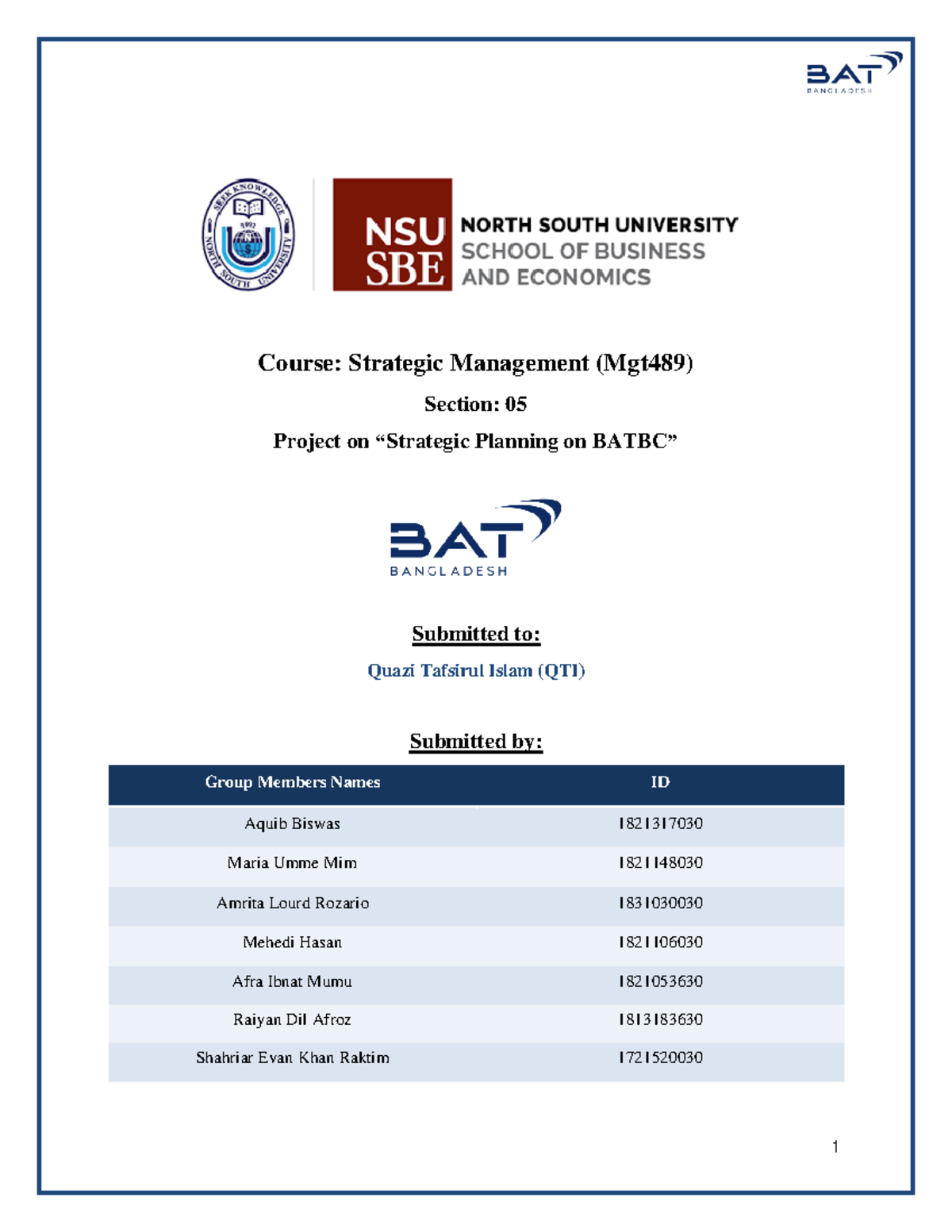 MGT489 - Important Assignment - Course: Strategic Management (Mgt489 ...