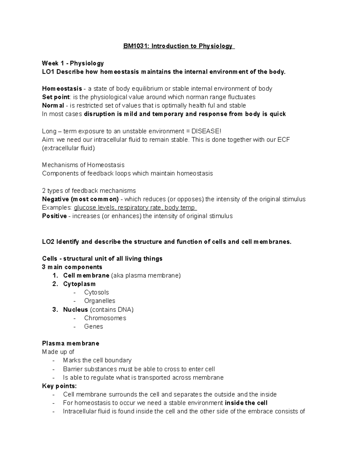 Introduction to Physiology - Homeostasis - a state of body equilibrium ...