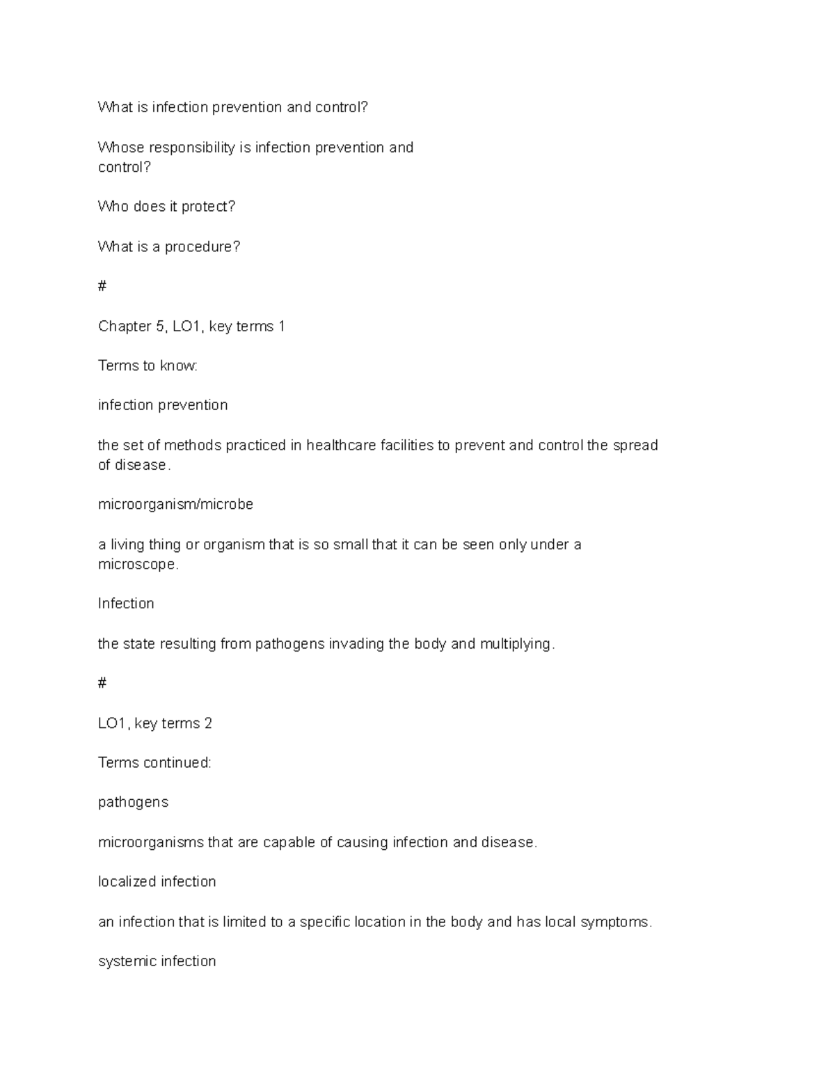 Cna chapter 5 lecture notes to help pass exam and study What is infection prevention and