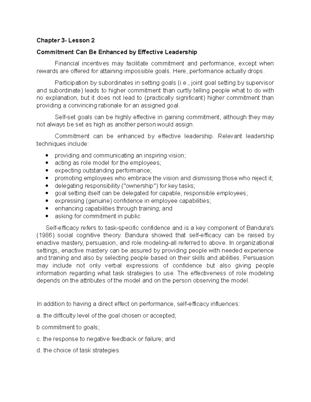 Commitment Can Be Enhanced by Effective Leadership - Chapter 3- Lesson ...