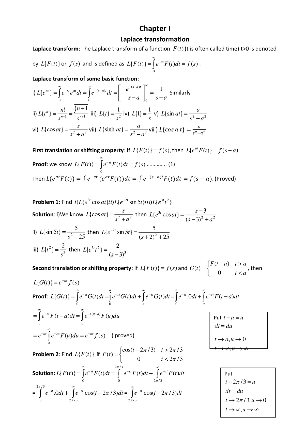 Laplace transform - sir - Chapter I Laplace transformation Laplace ...