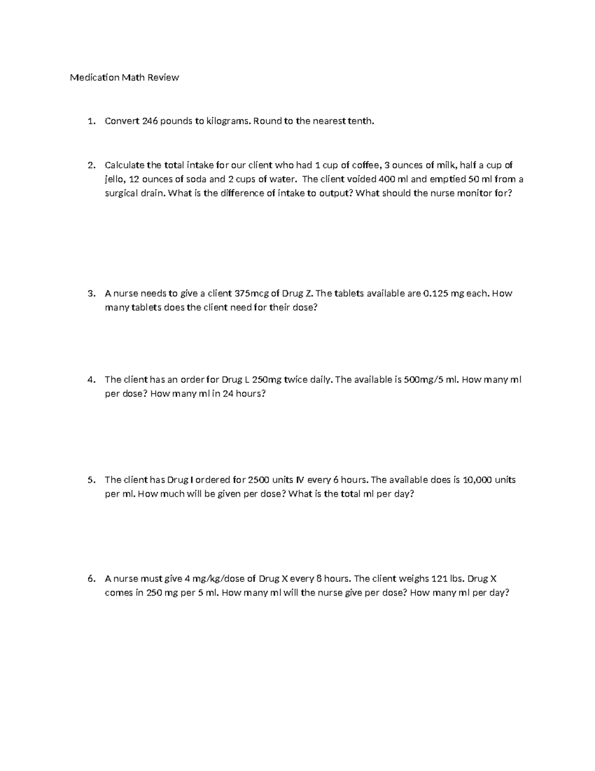 N120 Week 10 Med Math Assignment - Medication Math Review 1. Convert ...