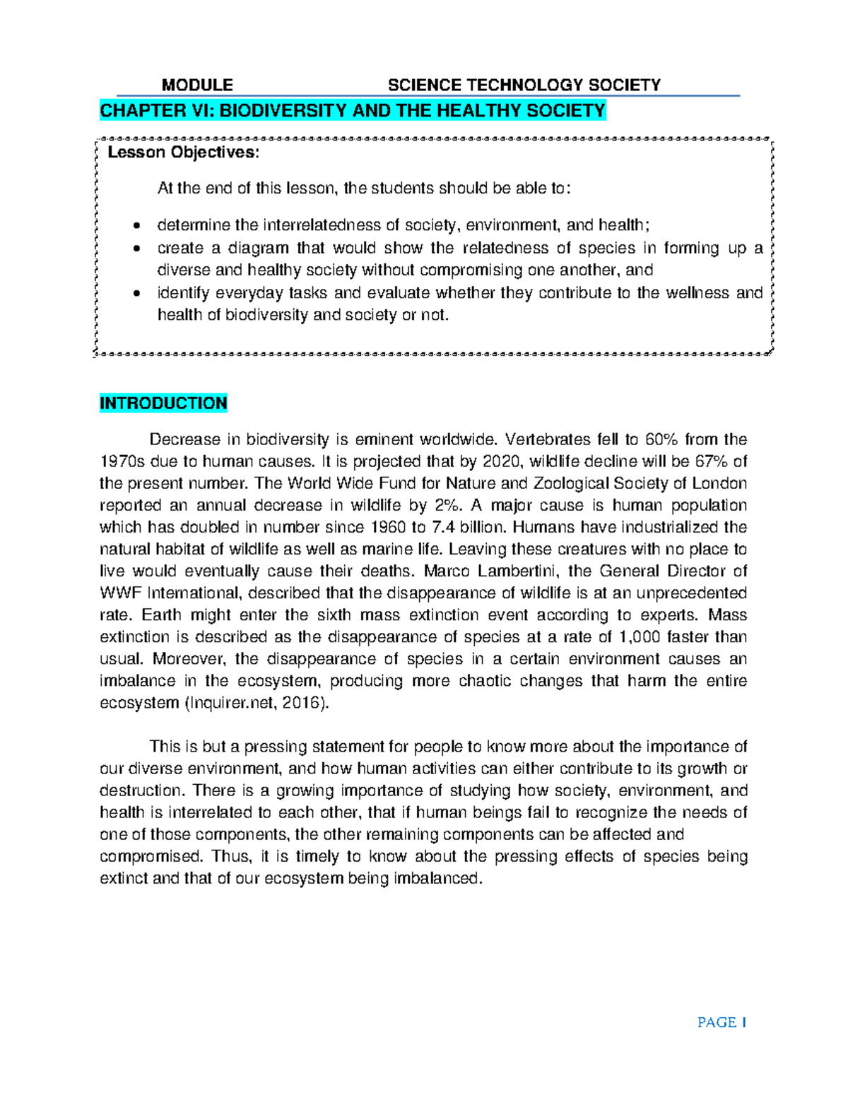 Chapter VI Biodiversity and Health Society - CHAPTER VI: BIODIVERSITY ...