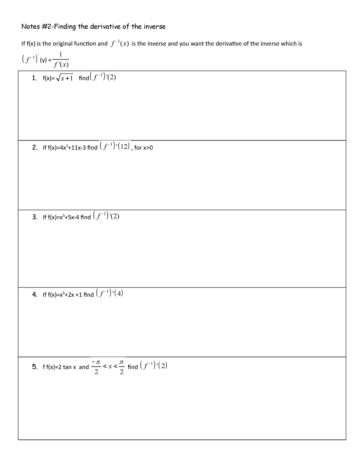 Notes 2 Finding The Derivative Of The Inverse Math 0 Studocu