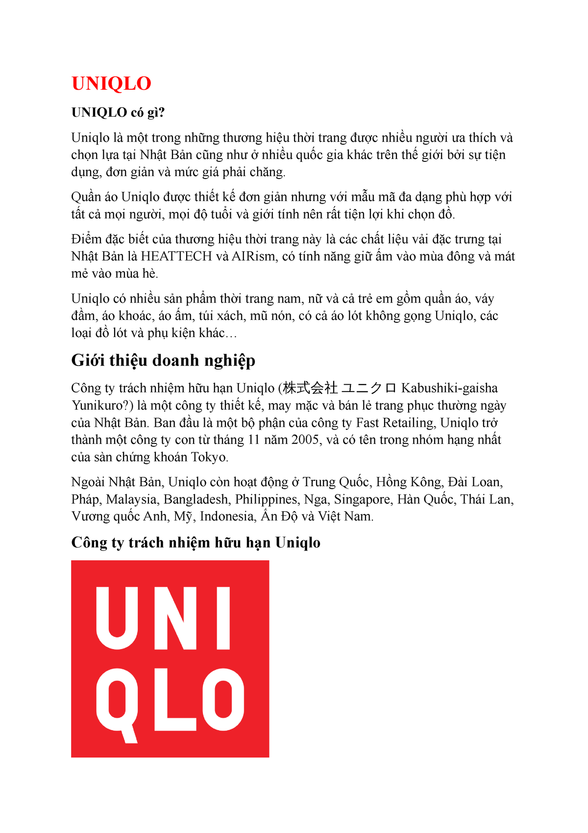 Tìm hiểu về thương hiệu Uniqlo