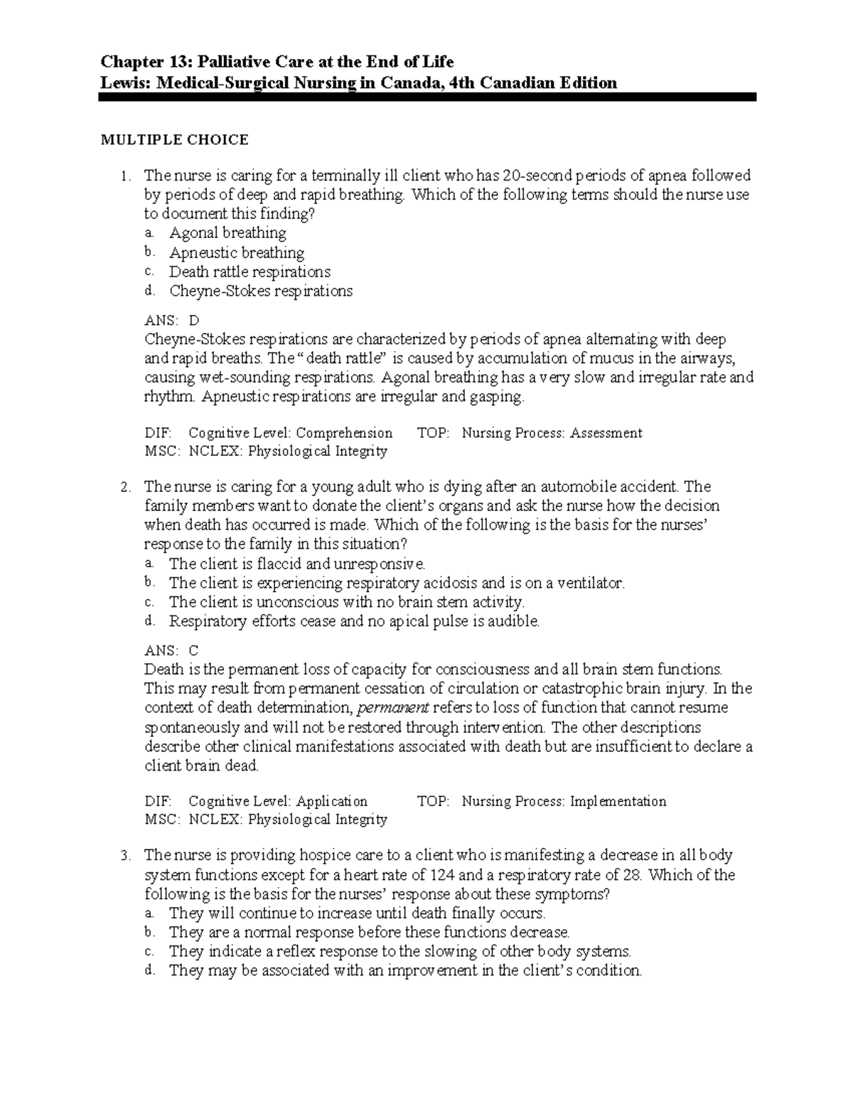 Medsurg Chapter 13 - Chapter 13: Palliative Care At The End Of Life ...