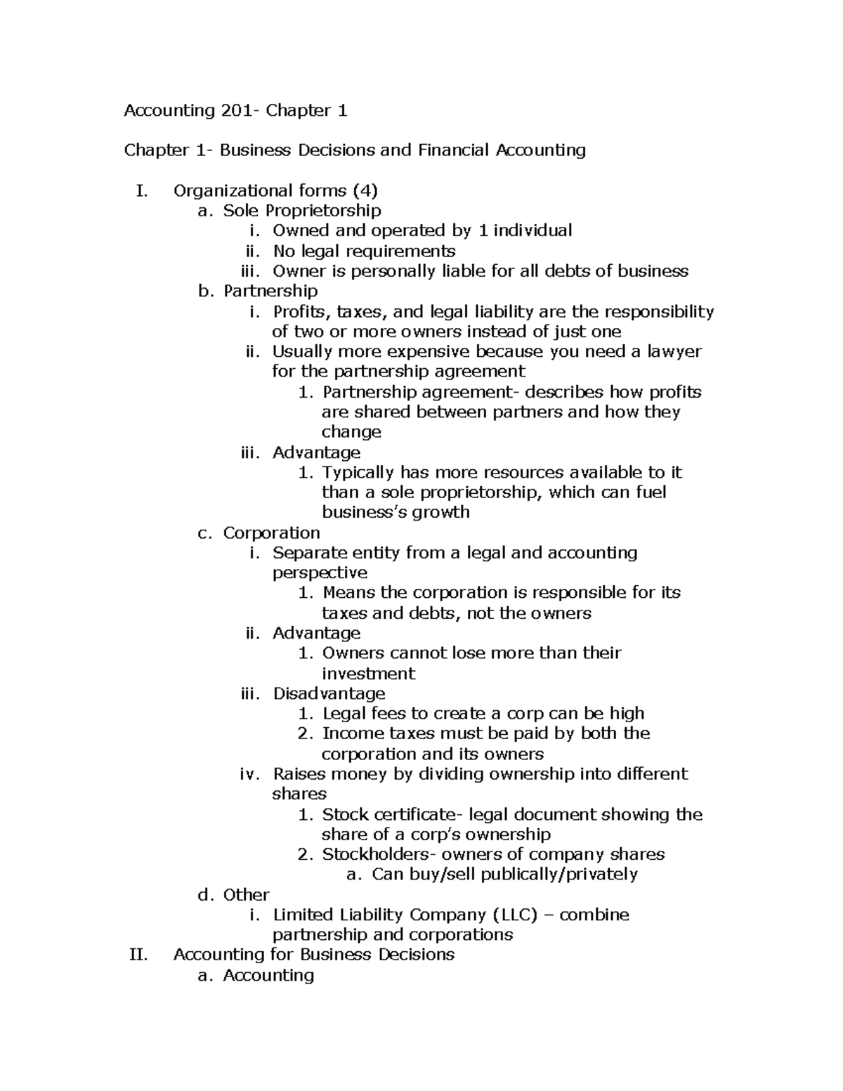 Accounting 201- Chapter 1 - Fin Acct Concepts - Accounting 201- Chapter ...