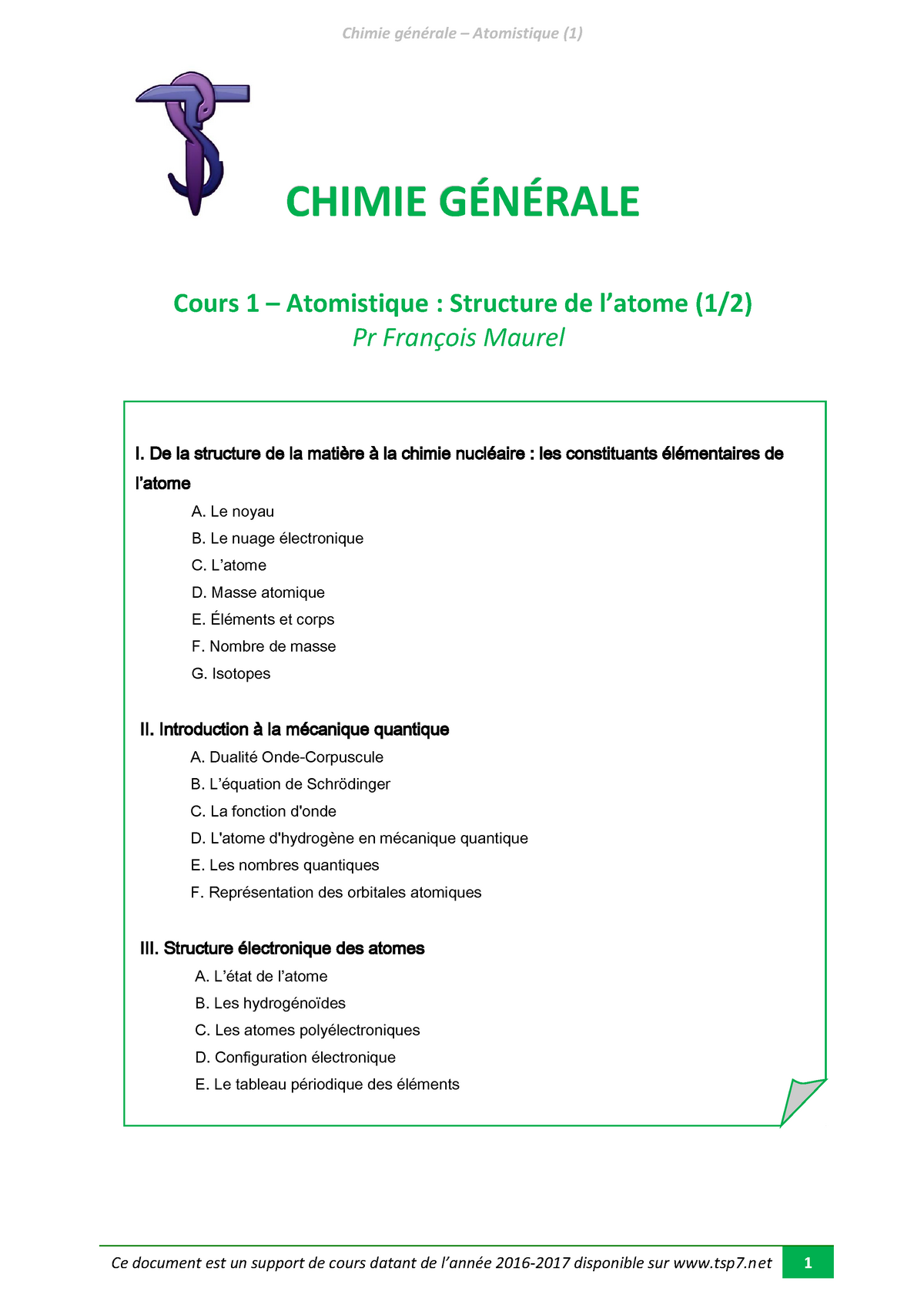 Atomistique Pdf Cours S1