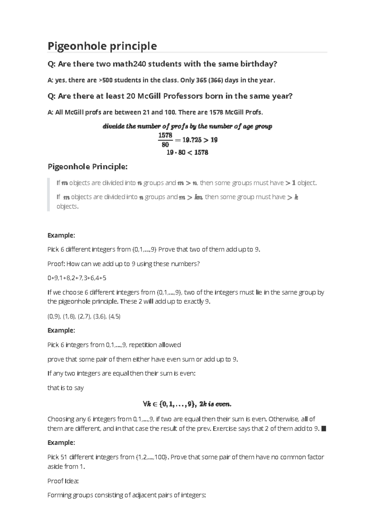 Lecture notes on pigeonhole principle - Pigeonhole principle Q: Are ...