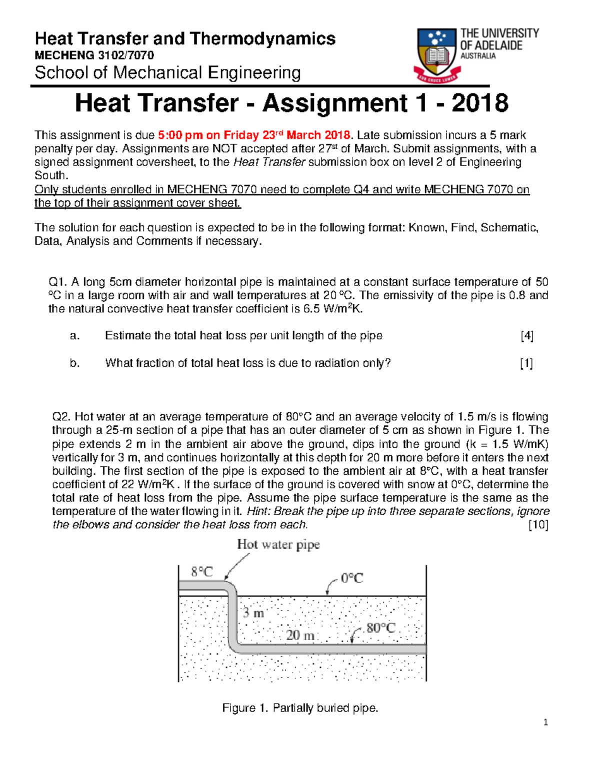 HT Assignment 1 2018 1 - Heat Transfer and Thermodynamics MECHENG 3102/ ...