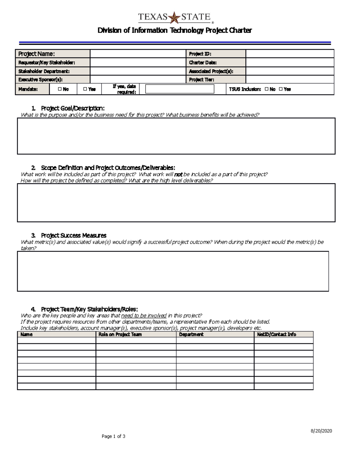 DOIT Project Charter - Division of Information Technology Project ...