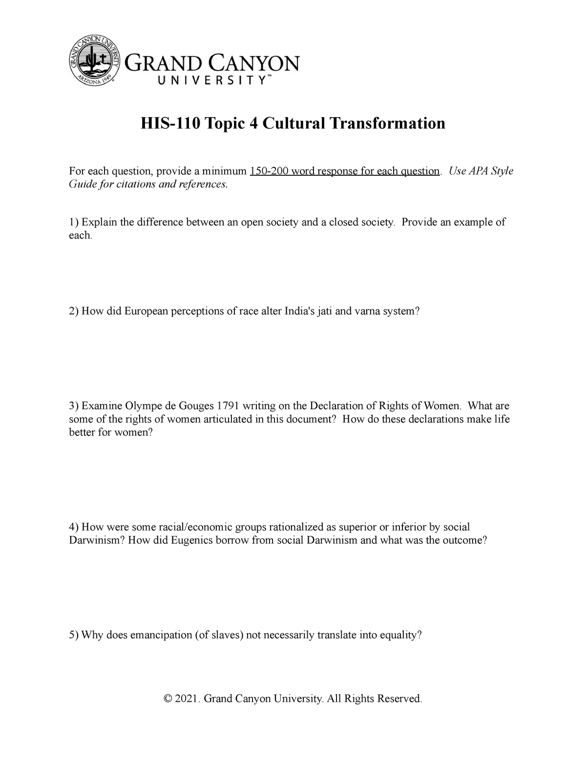 His 110 T4 Cultural Transformation Worksheet His 110 Topic 4 Cultural Transformation For Each Studocu