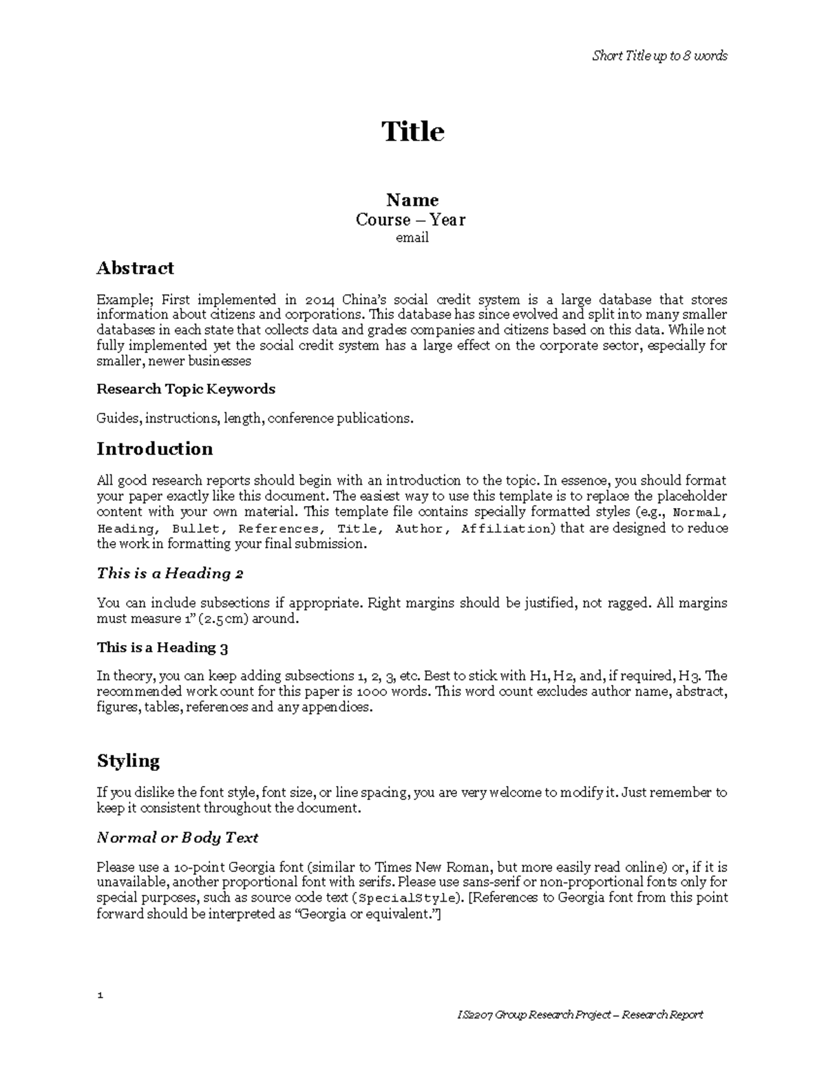 Research Paper Template - Short Title up to 8 words Title Name Course ...