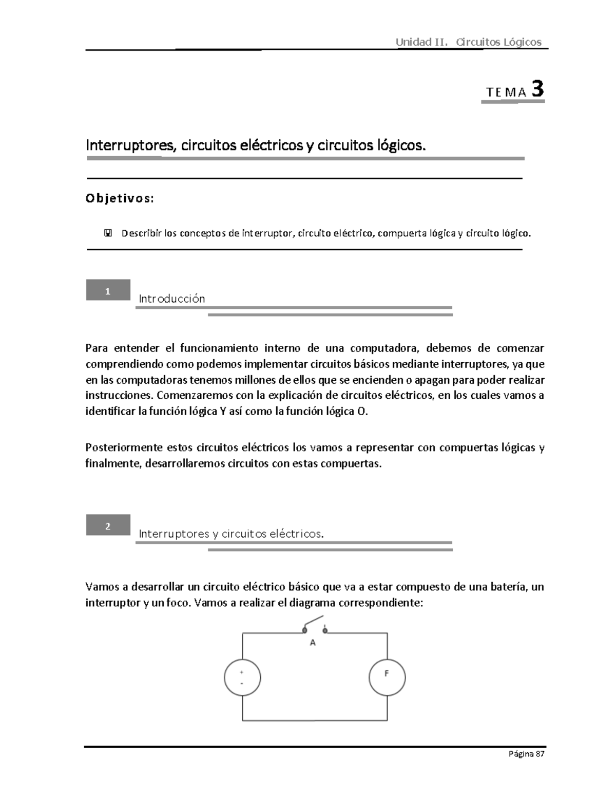Funciones booleanas y tablas de verdad Unidad II. Circuitos Lógicos T